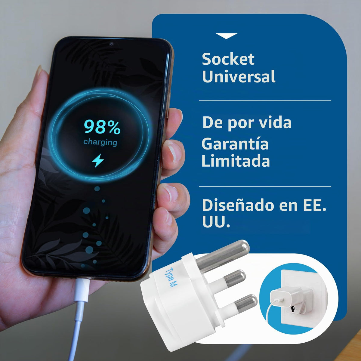 Adaptador de Enchufe Ceptics Sudáfrica Tipo M Paquete de 3 Conectado a Tierra Universal