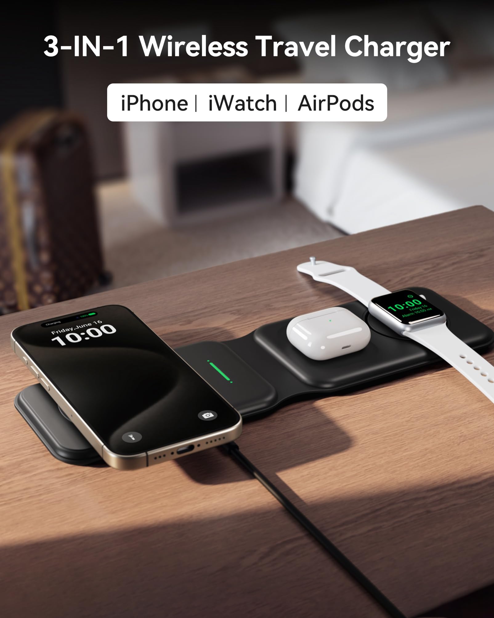 INIU 3 en 1 Cargador inalámbrico, Magnetic Foldable Wireless Charger Certificación Qi Rápido Soporte Phone Carga 20W Cargador para iPhone 15 14 13 12 Series, AirPods iWatch 7 6 5 4 3 2 1 Pro