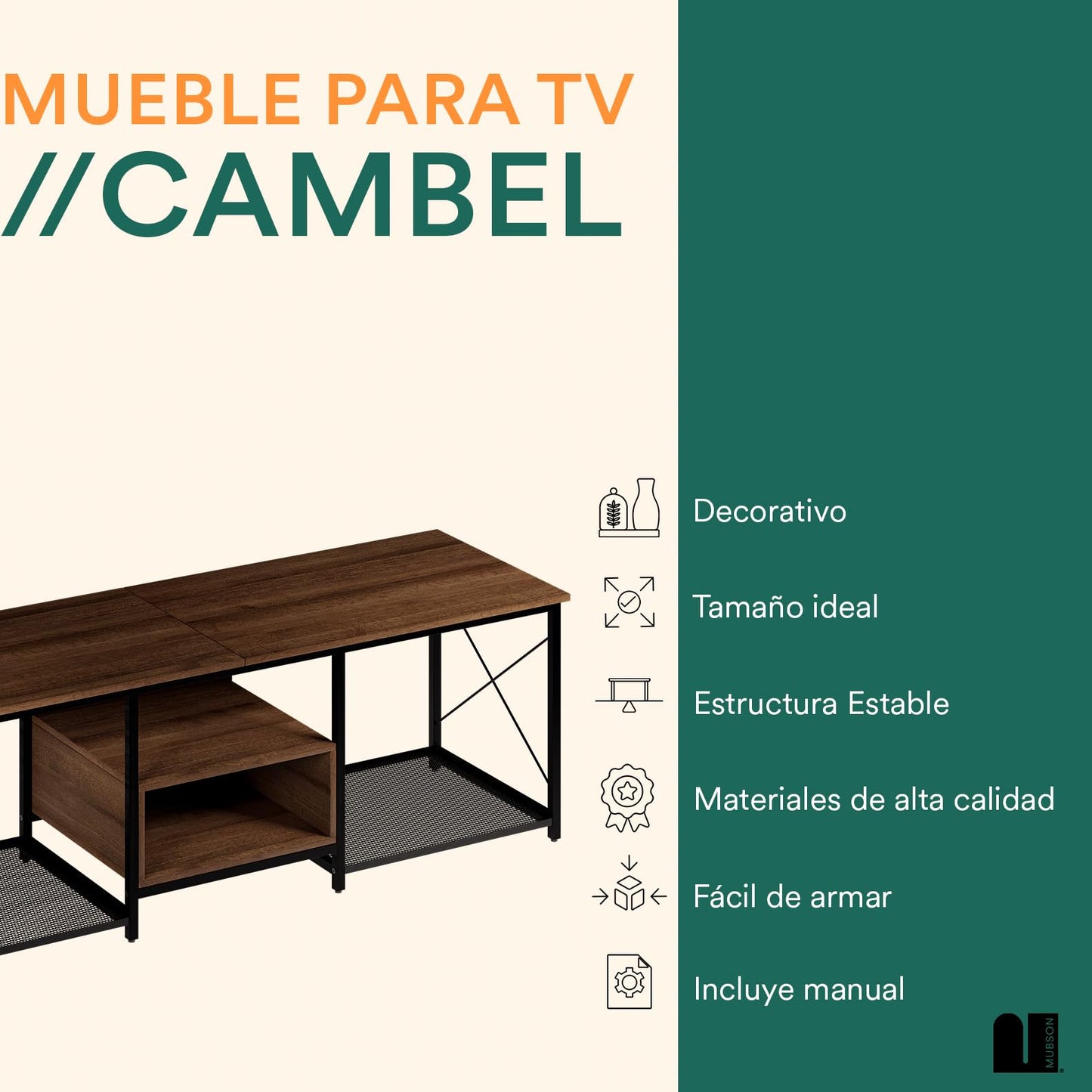 Mueble para TV MUBSON Cafe con 5 Repisas para Consolas y Decoración