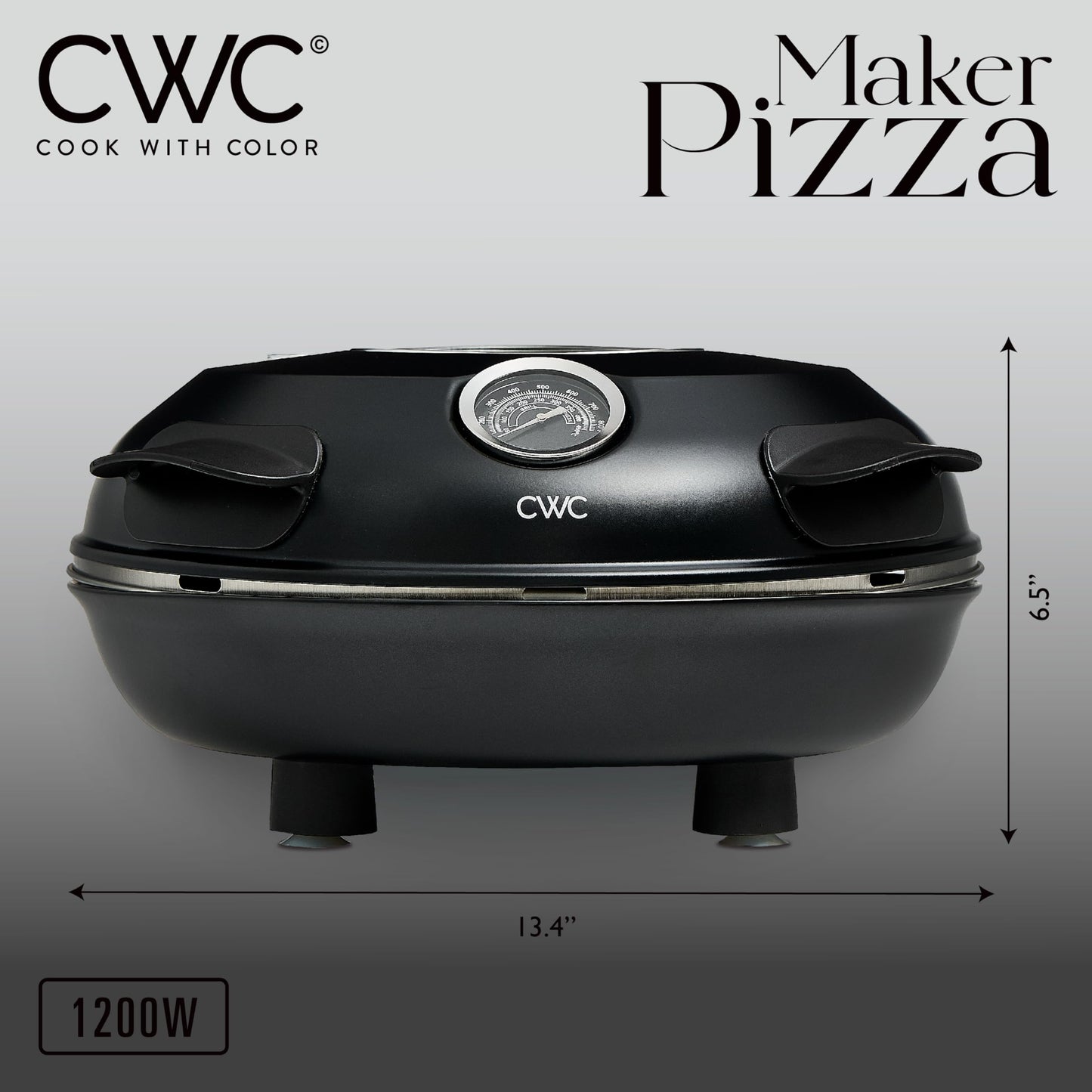 Cook With Color Horno eléctrico de pizza para interiores – Pizzera crujiente, calienta hasta 1000 °F, piedra de cerámica de 12 pulgadas, doble control de temperatura, cáscara de bambú incluida, negro