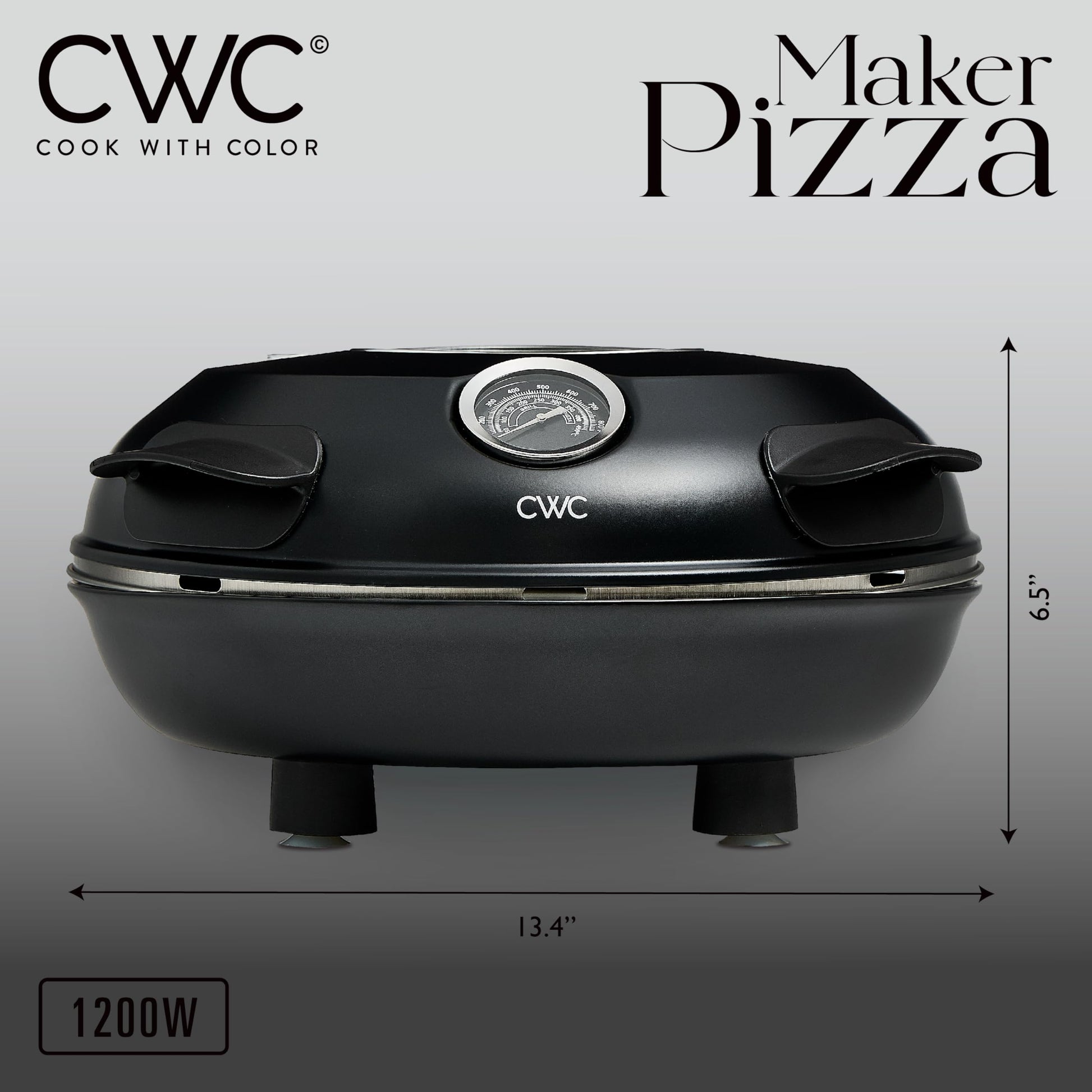 Cook With Color Horno eléctrico de pizza para interiores – Pizzera crujiente, calienta hasta 1000 °F, piedra de cerámica de 12 pulgadas, doble control de temperatura, cáscara de bambú incluida, negro