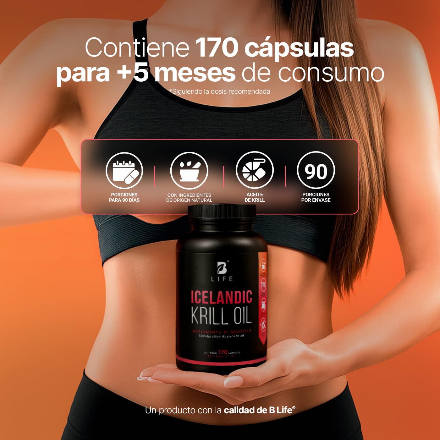 B Life Aceite de Krill | 170 cápsulas | 1000 mg de (EPA y DHA) con Astaxantina y Fosfolípidos | Icelandic Krill Oil.