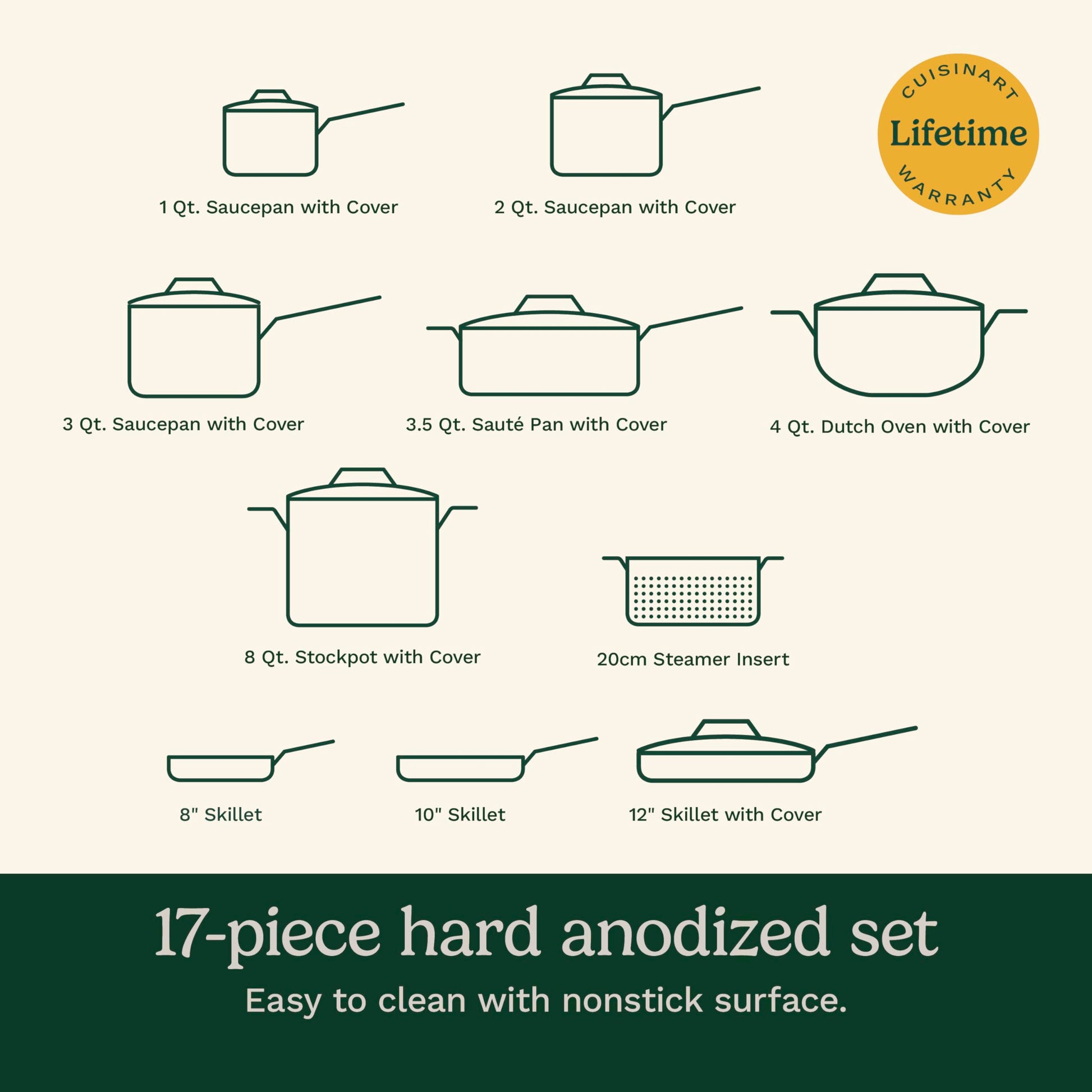 Cuisinart Chef's Classic - Juego de utensilios de cocina antiadherentes anodizados, 17 piezas