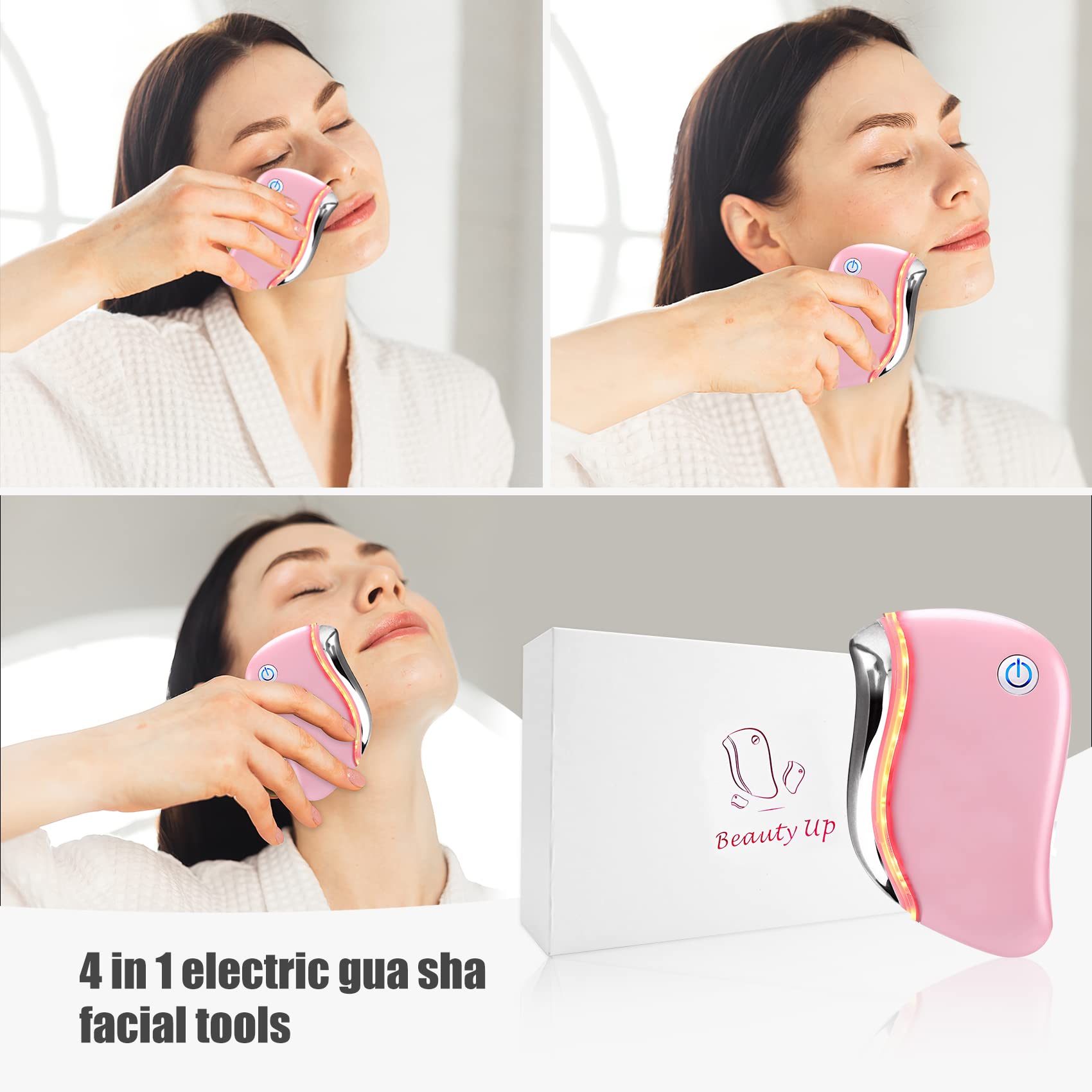 Herramientas faciales eléctricas Gua Sha, masajeador facial multifunción 4 en 1, mejora el contorno facial, despierta la piel, cuidado profundo