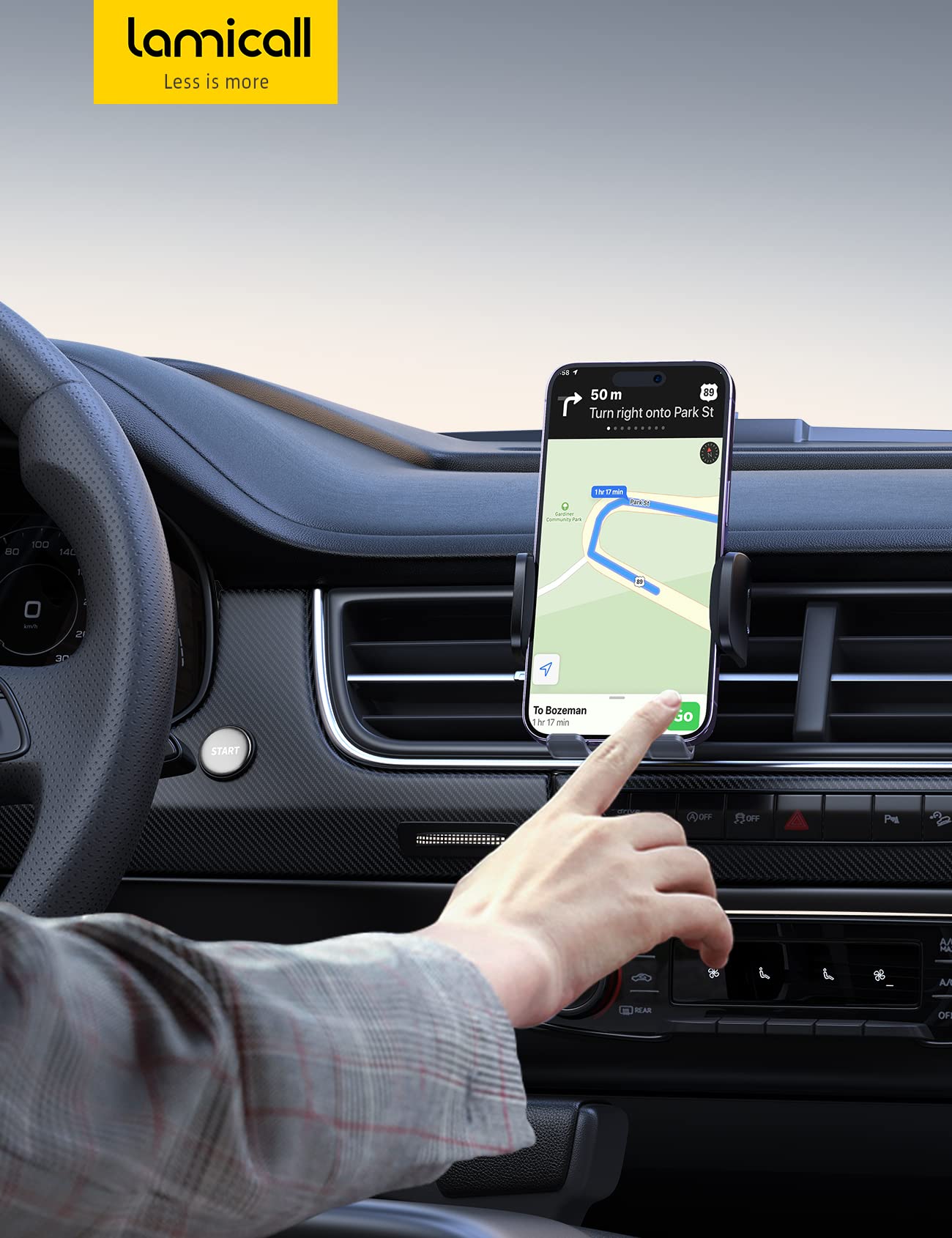 Lamicall Soporte Celular Auto, Porta Celular para Auto - [Clip Elástico Automático] Soporte para Celular Automovil, Porta Carro, Soporte Coche iPhone Smartphone Android Celular de 4 a 7 Pulgadas