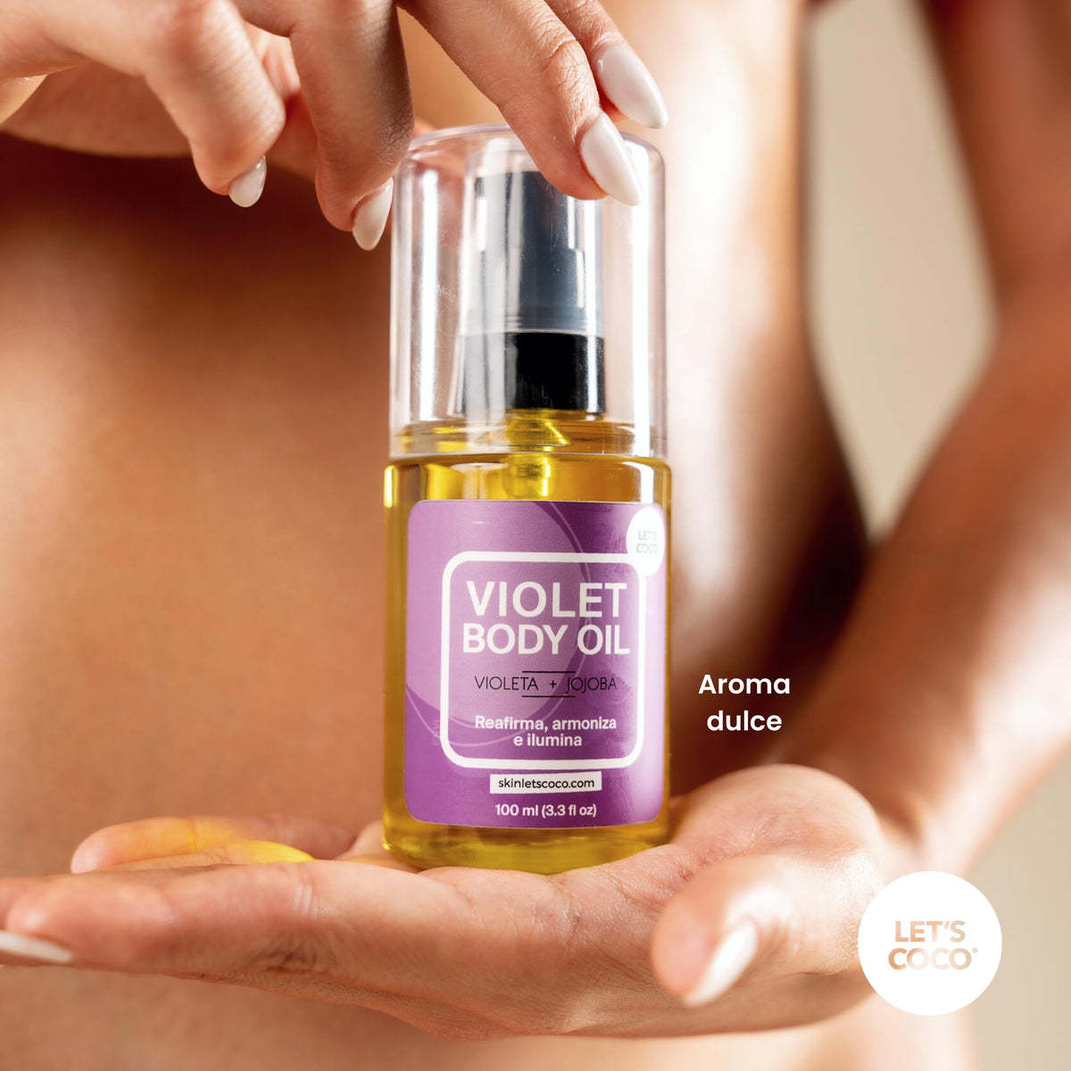 LET'S COCO | Violet Body Oil - Reafirma, hidrata e ilumina, Skin Let's Coco - Delicioso aceite corporal que humecta y regenera tu piel - Tratamiento para nutrir, suavizar, reafirmar e iluminar la piel apagada y seca (100ml)