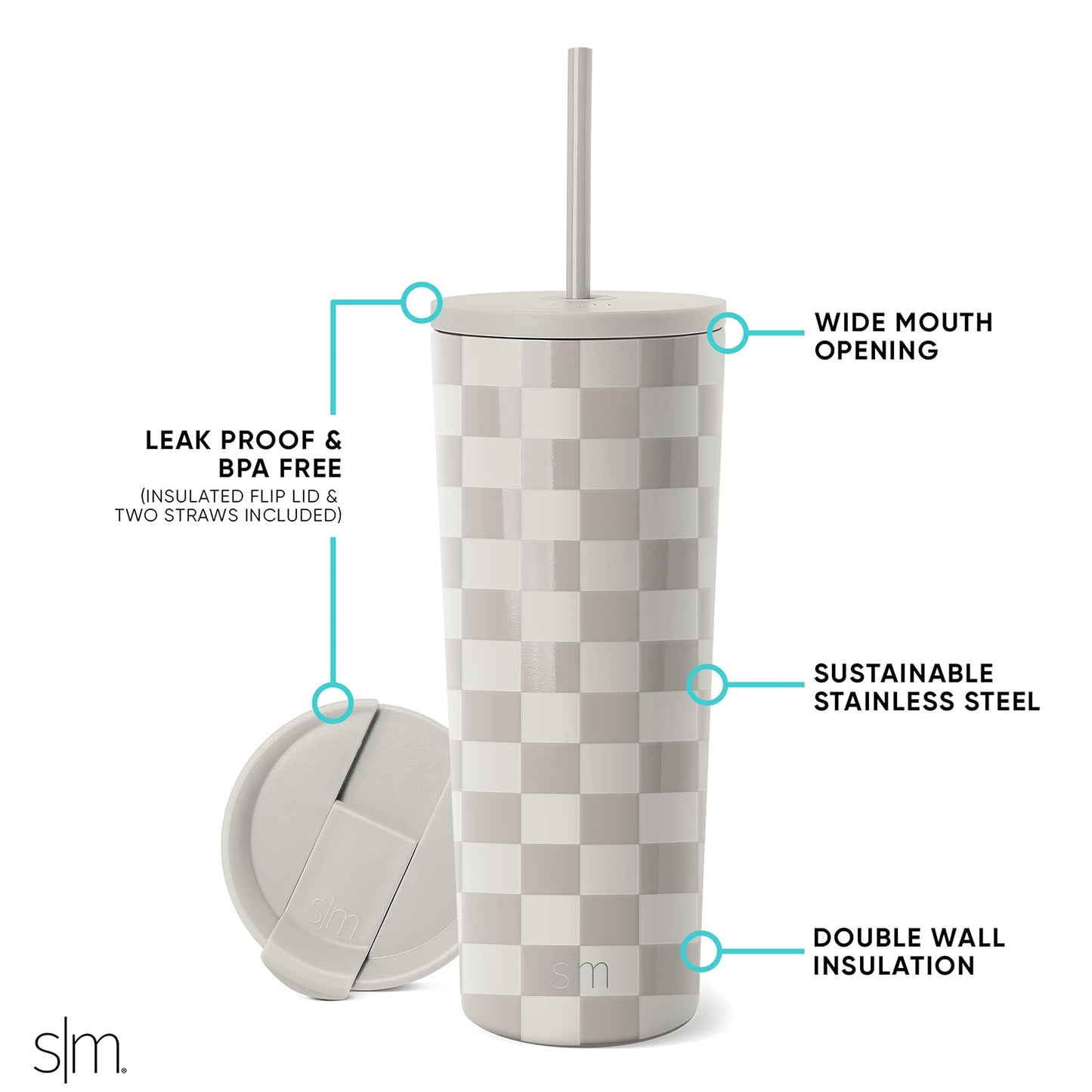 Vaso Térmico Simple Modern Checkmate de Acero Inoxidable para Viajes