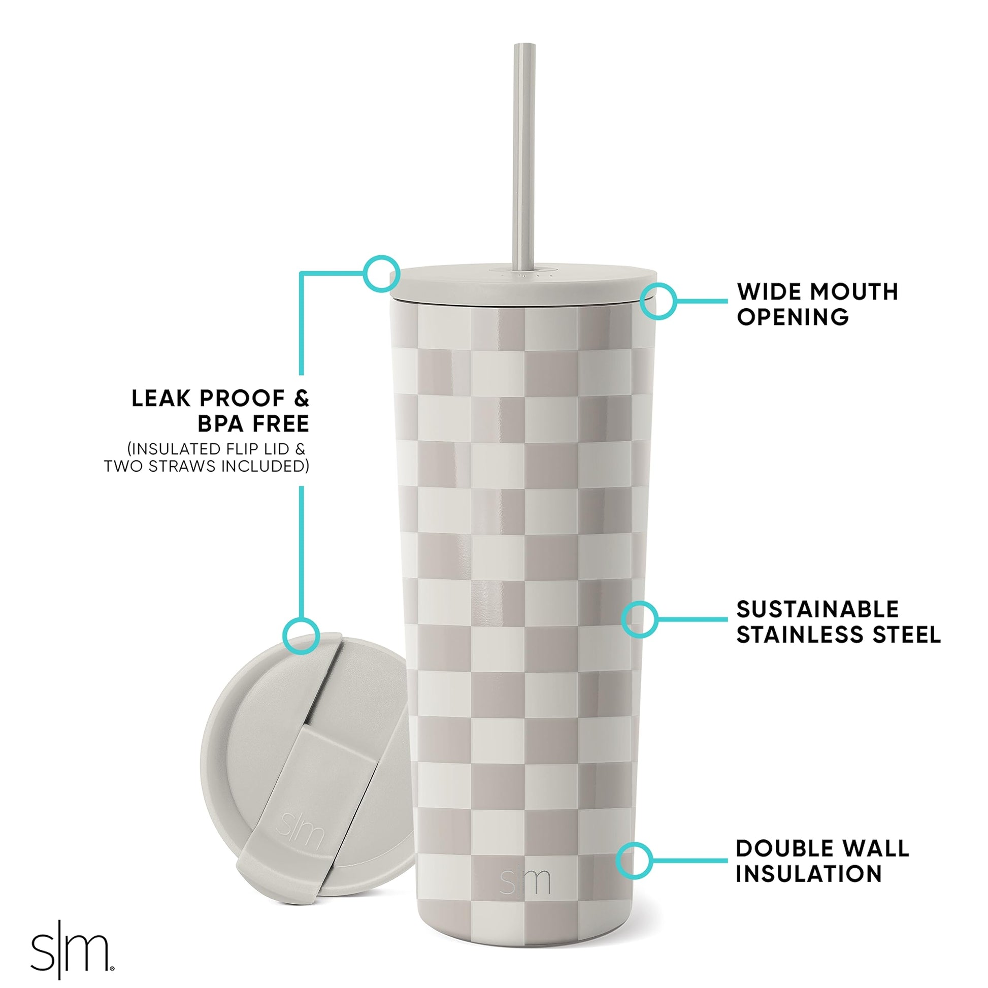 Vaso Térmico Simple Modern Checkmate de Acero Inoxidable para Viajes