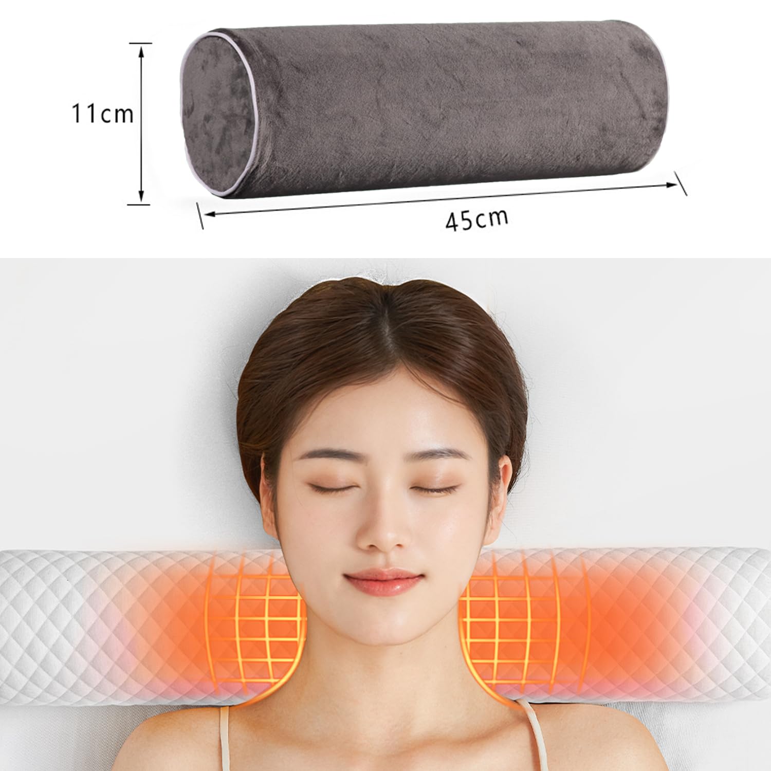 LEFUS Almohada de Cuello Redondo para Dormir,Round Cervical Roll Cylinder Bolster Pillow, Almohada Cervical de Espuma Viscoelástica para El Cuello,Adecuado para Cabeza, piernas y Espalda (Negro)
