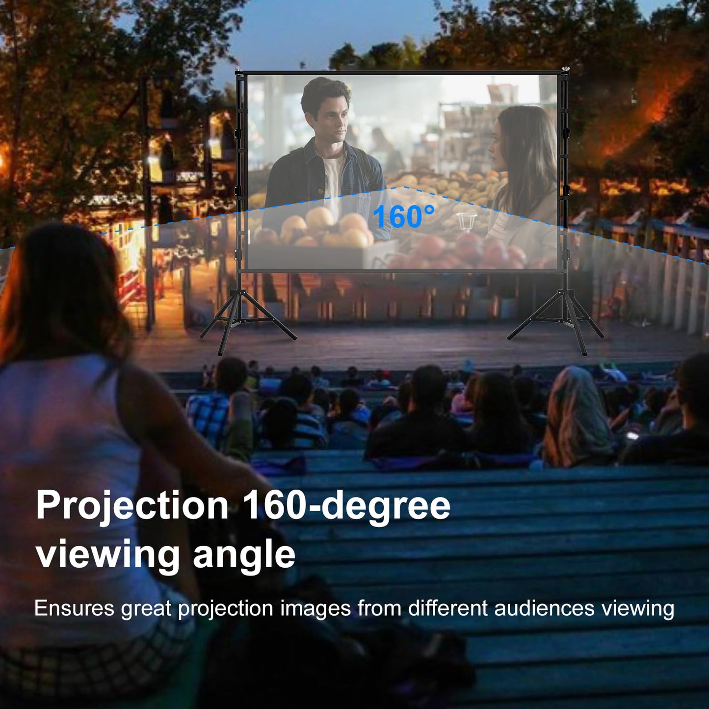 visualización de proyector con soporte, soporte portátil de alta resistencia, visualización de proyección frontal trasera 4K HD 16:9 con bolsa de transporte, soporte de altura ajustable para cine en