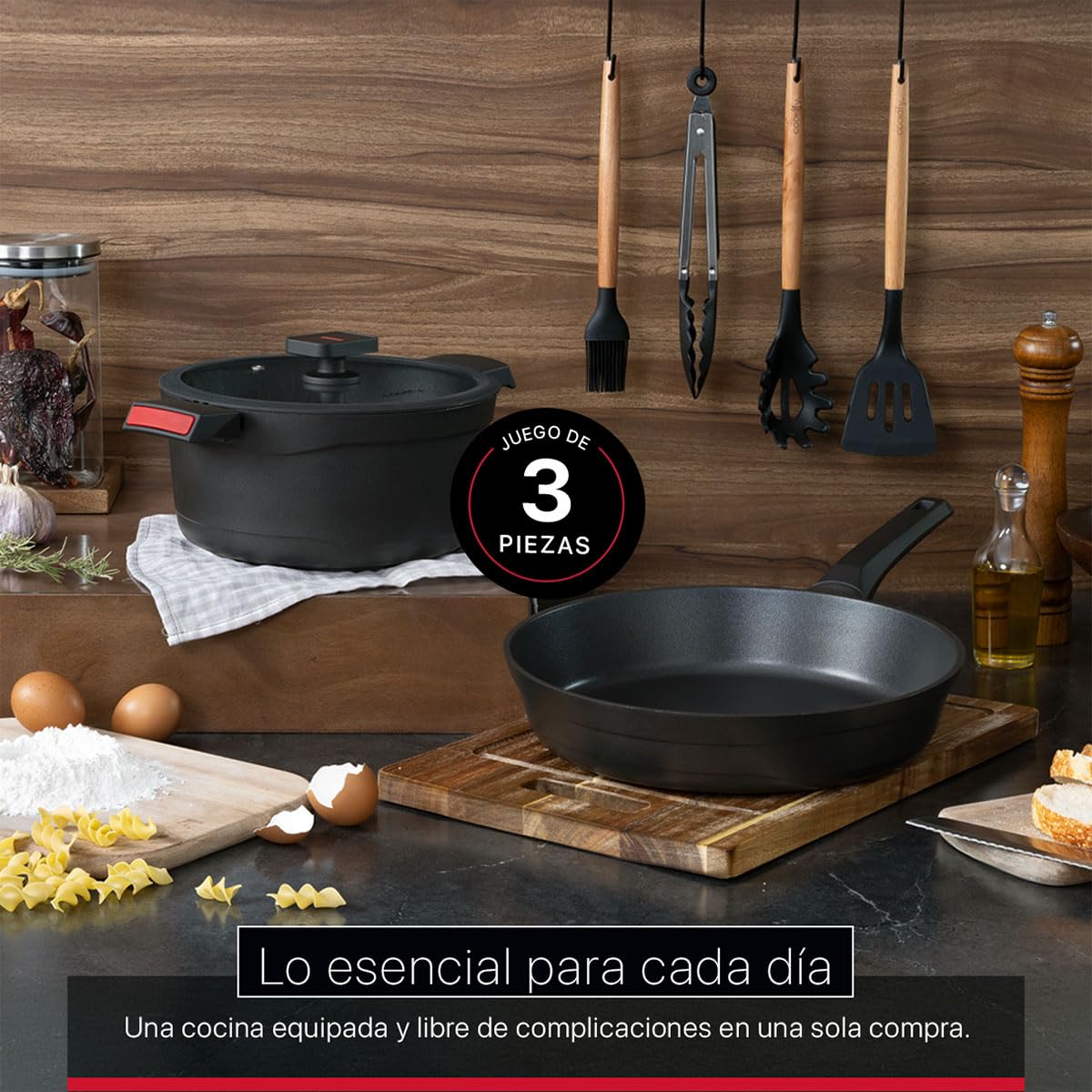 Cookify Set de Sarten y Cacerola de Aluminio con Revestimiento Antiadherente para todo tipo de estufas (3 piezas - 30 y 24 cm)
