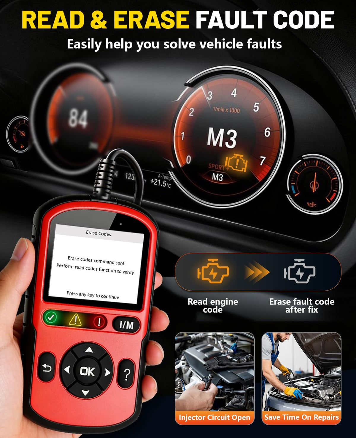 Escáner OBD2 AutoLink AL549 Autel Rojo Versión Mejorada para Coche