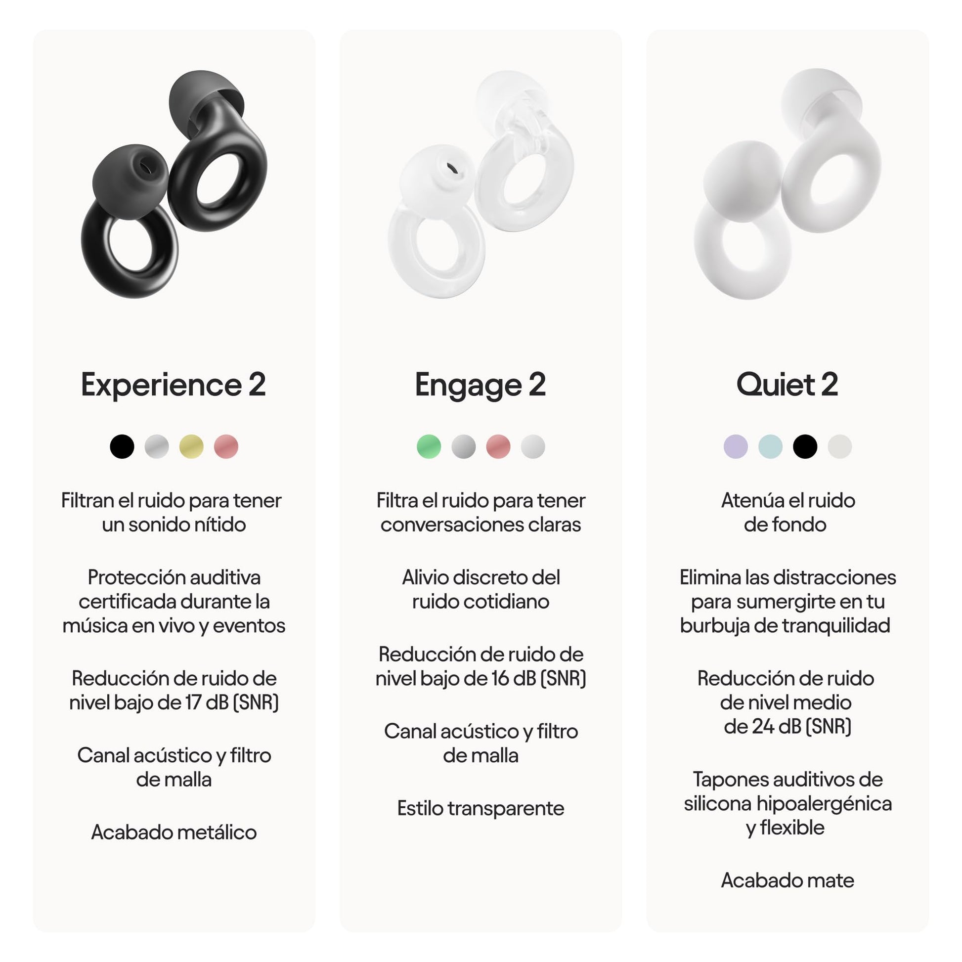 Loop Experience 2 Tapones auditivos – Protección auditiva certificada para conciertos y festivales, eventos en vivo, deportes, DJ y vida nocturna – Tapones auditivos con reducción de ruido de 17 dB