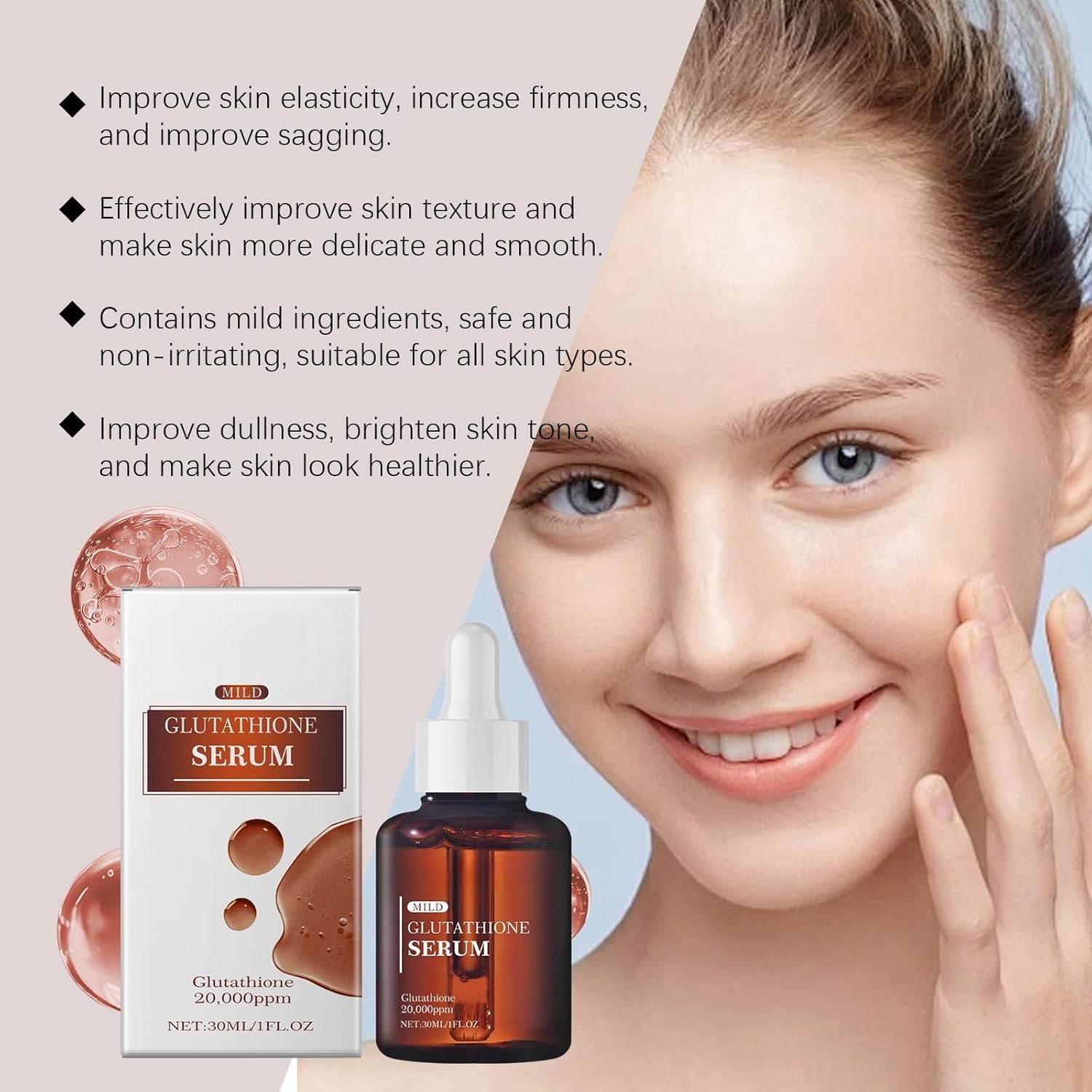Glutathione Face Serum with Niacinamide and Hyaluronic Acid - Enhance Skin Elasticity, Anti-aging - 30ML/1FL.OZ (1/2/3PCS)