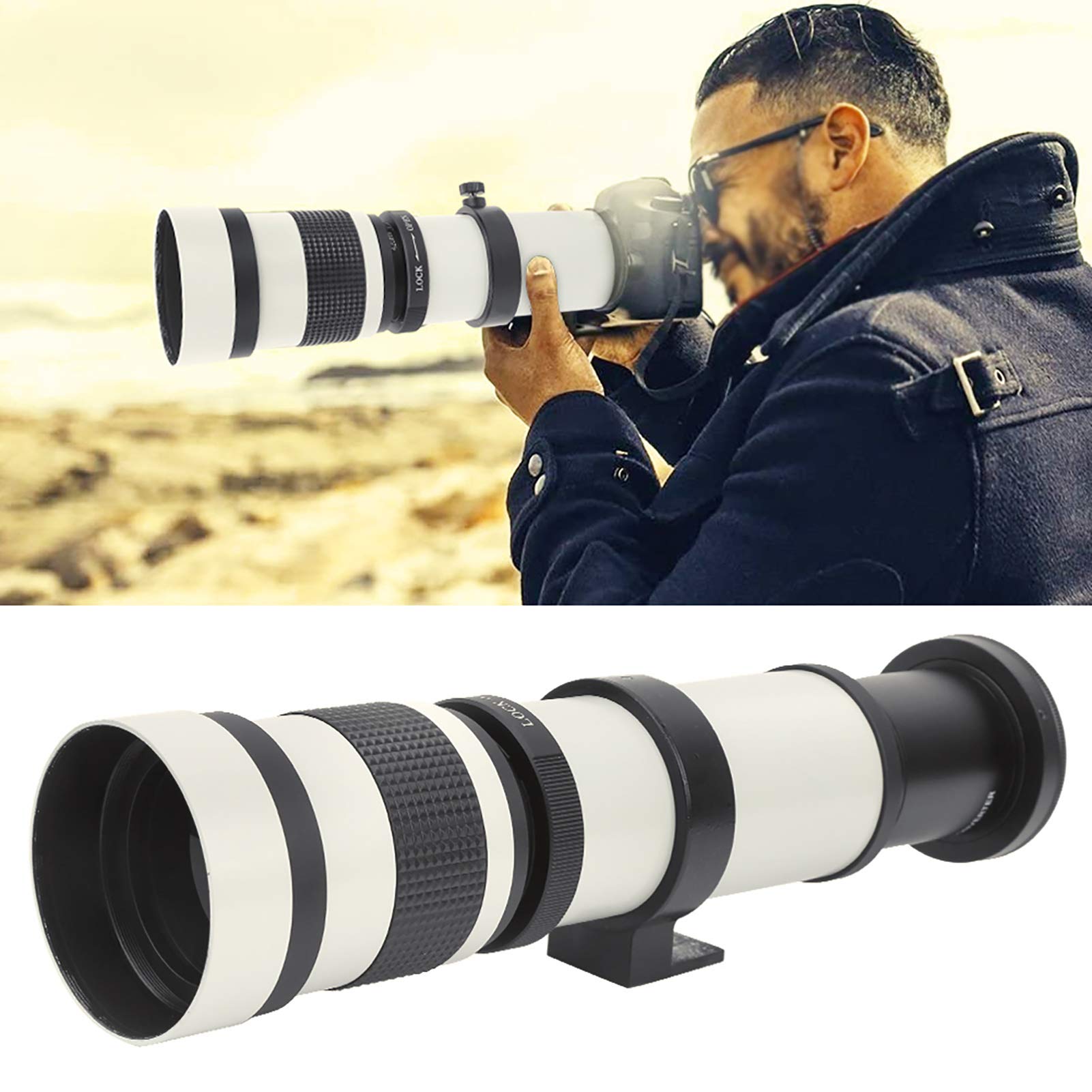 420-800mm F/8,3-16 Teleobjetivo con Zoom Manual de Lente, Enfoque Manual, Zoom de Aumento 2X, Fotografía de Larga Distancia para Cámara con Montura EF()
