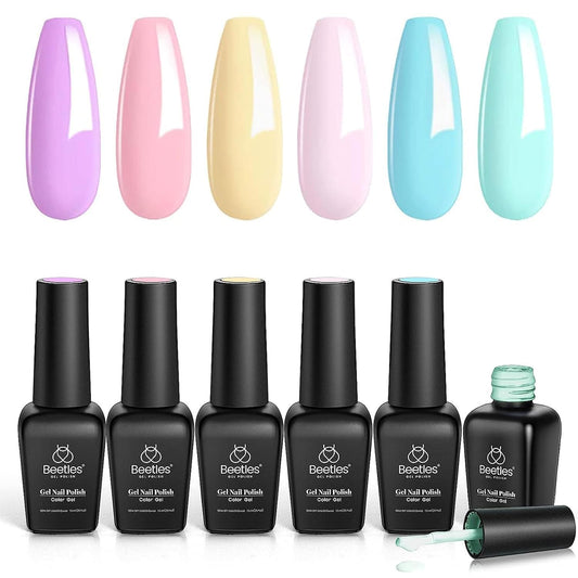 Beetles Pastel Esmalte en Gel Set - Esmalte en Gel Primavera Verano 2022 Pascua Pastel Rosa Amarillo Azul Gel Polaco Empapa Lámpara LED de Uñas Kits de Uñas de Gel Decoraciones de Pascua Caja de Regalos de Arte de Uñas