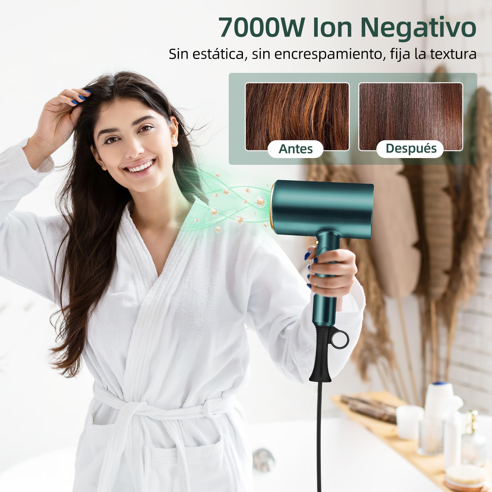 Secadora de Cabello,1800W Secador Cabello de Iónico Negativo,3 Velocidades de Ajuste Frío/Calor,Portatil y Plegable,Secadora para Cabello Profesional Con Boquilla y Difusor,Apto para Hogar,Viaje,Salón