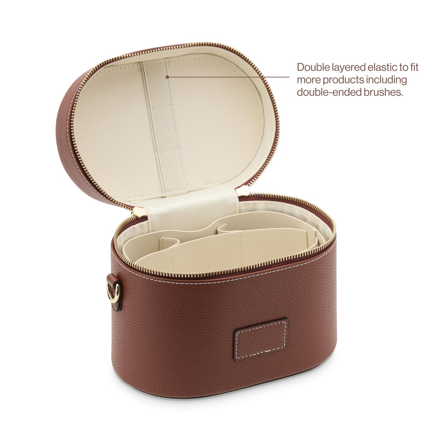 ETOILE - Estuche de aseo ovalado, organizador de bolsa de maquillaje de viaje con correa para el hombro y divisor extraíble, Marrón Jengibre, Mini estuche de viaje cosmético