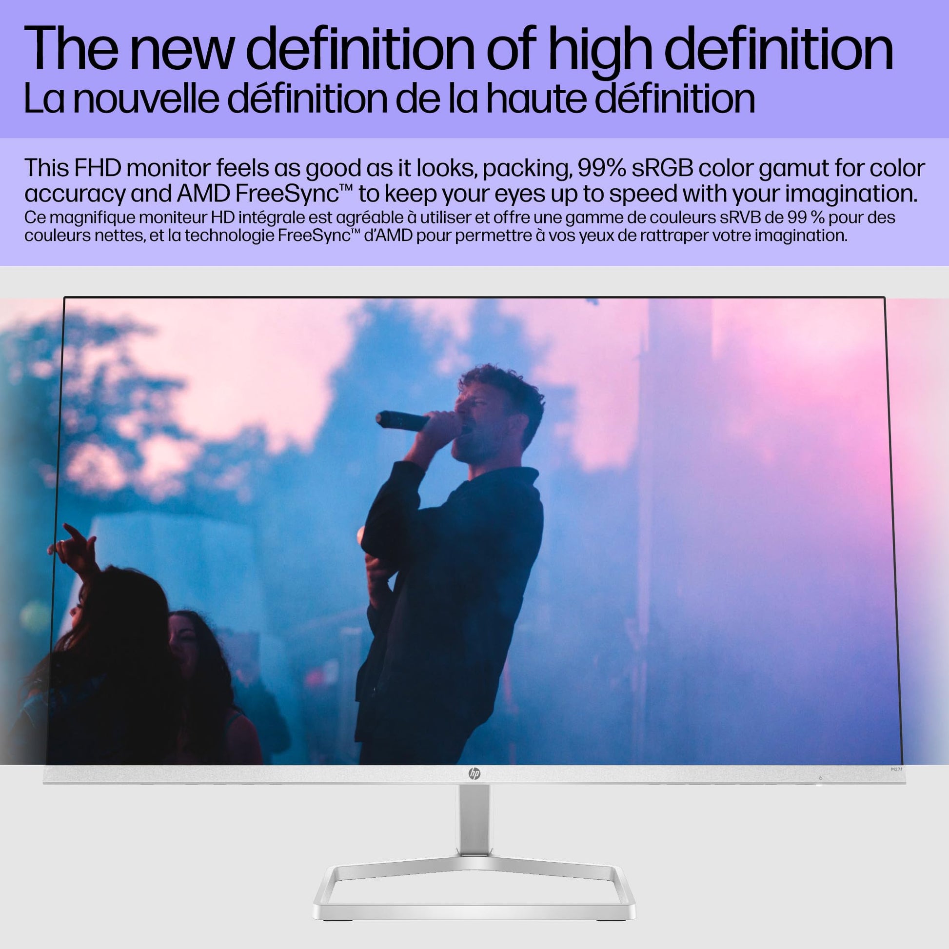 HP Monitor HP M27f Full HD, IPS, 1920 x 1080, 75 Hz, 5ms GtG, 27", FreeSync, Antirreflejante, Luz Azul Baja, Ultra Delgado, Micro Bordes, Ajustable, VGA, HDMI, Plata/Negro (2G3D3AA)
