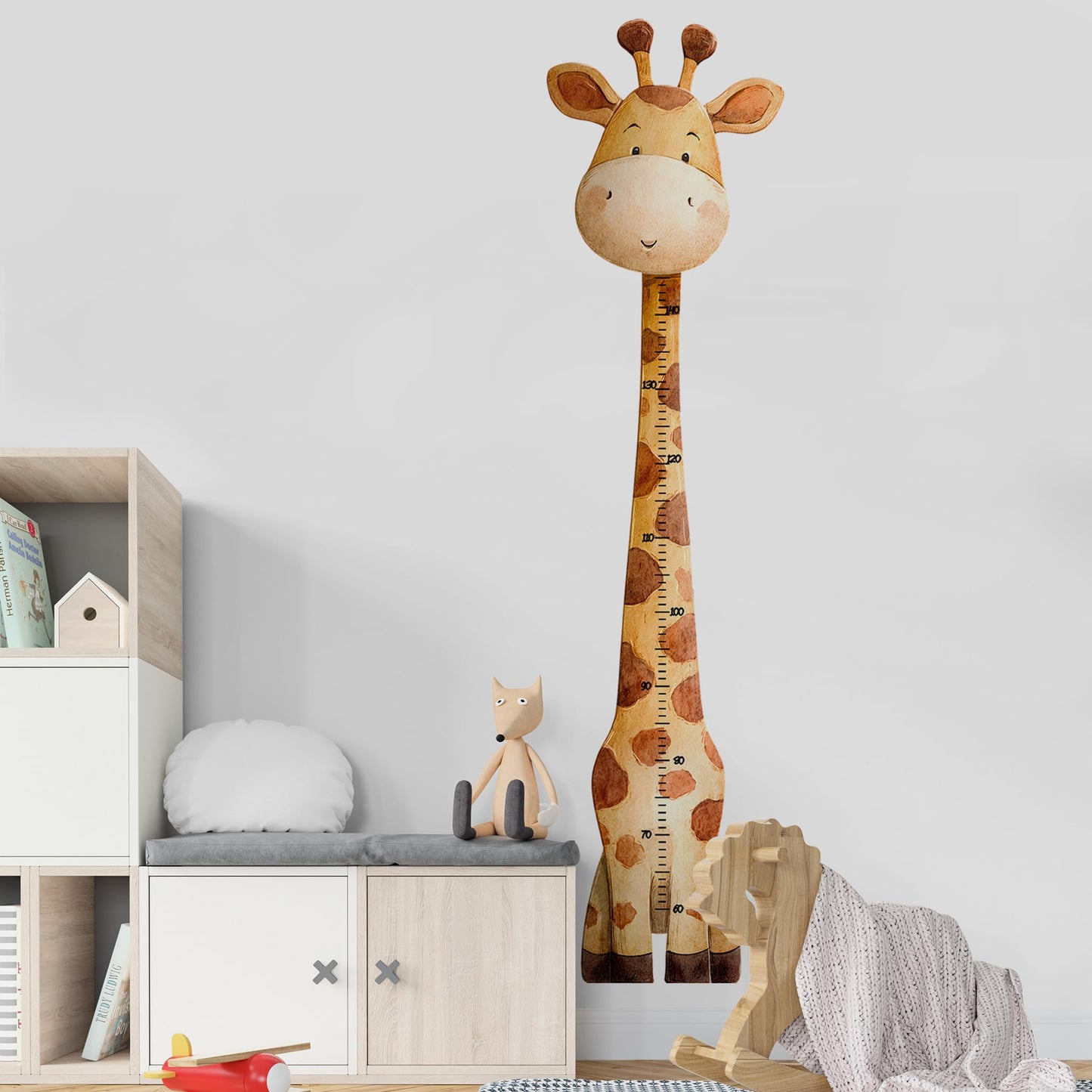 Calcomanías de pared para niños con altura de jirafa, lindas calcomanías de altura de animales, calcomanías de tabla de crecimiento de habitación de los niños para pared, calcomanías de animales de