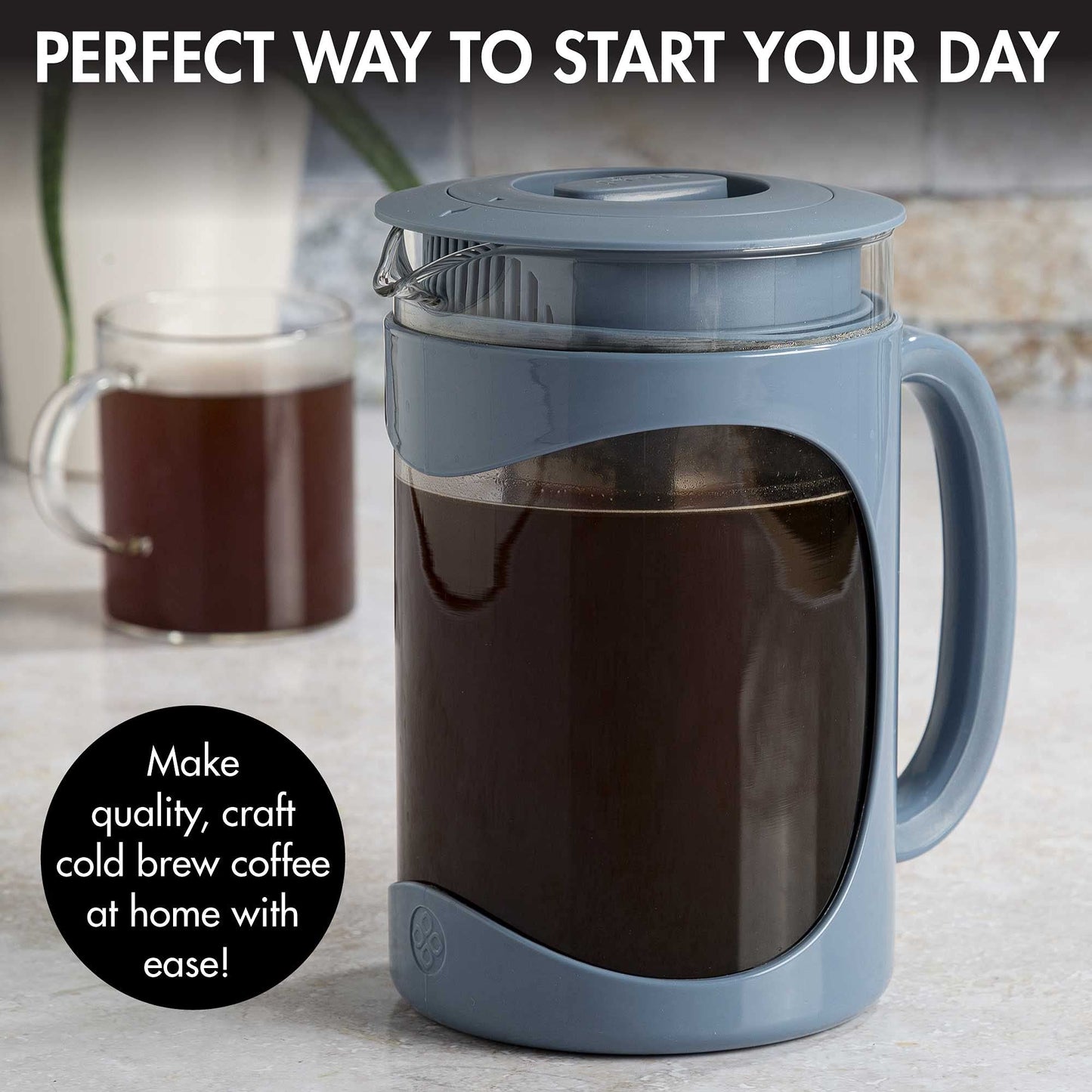 Cafetera Helada Primula Burke Azul con Mango de Agarre Cómodo y Jarra de Vidrio para 6 Tazas