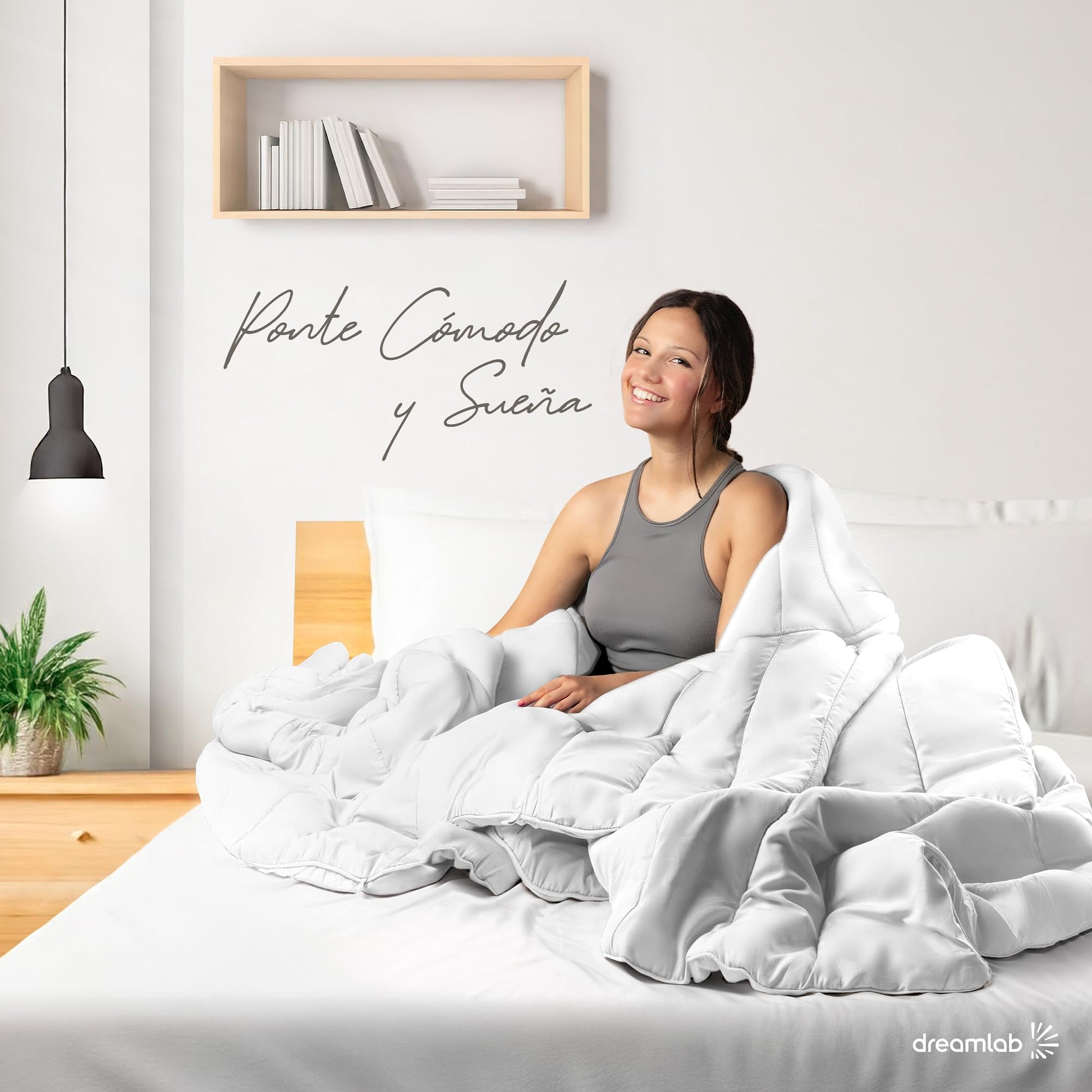 Edredón Dreamlab Blanco Acolchado con Relleno de Microfibras para Toda Estación