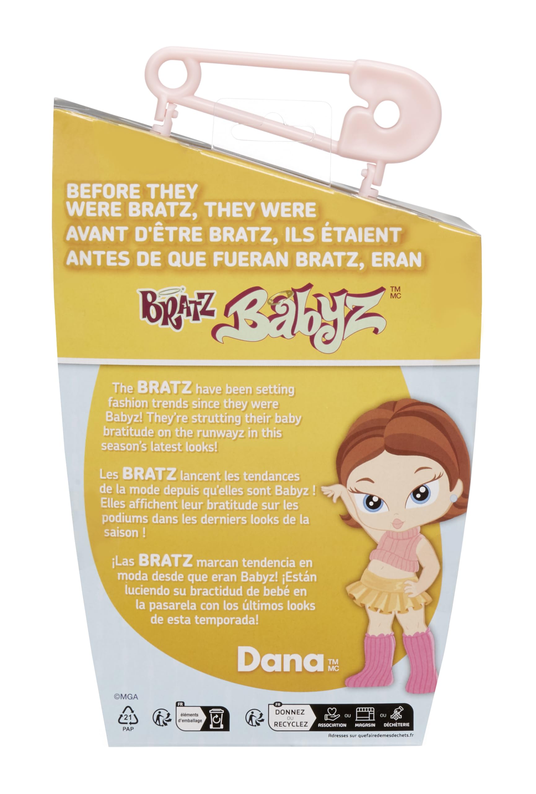 Bratz Babyz Runwayz - Dana - 1 Muñeca de Moda Coleccionable con Conjunto Elegante, Muñeca Bebé con Collar Que Funciona como Llavero - Juguete Infantil - Ideal para Niños y Niñas Mayores de 6 Años
