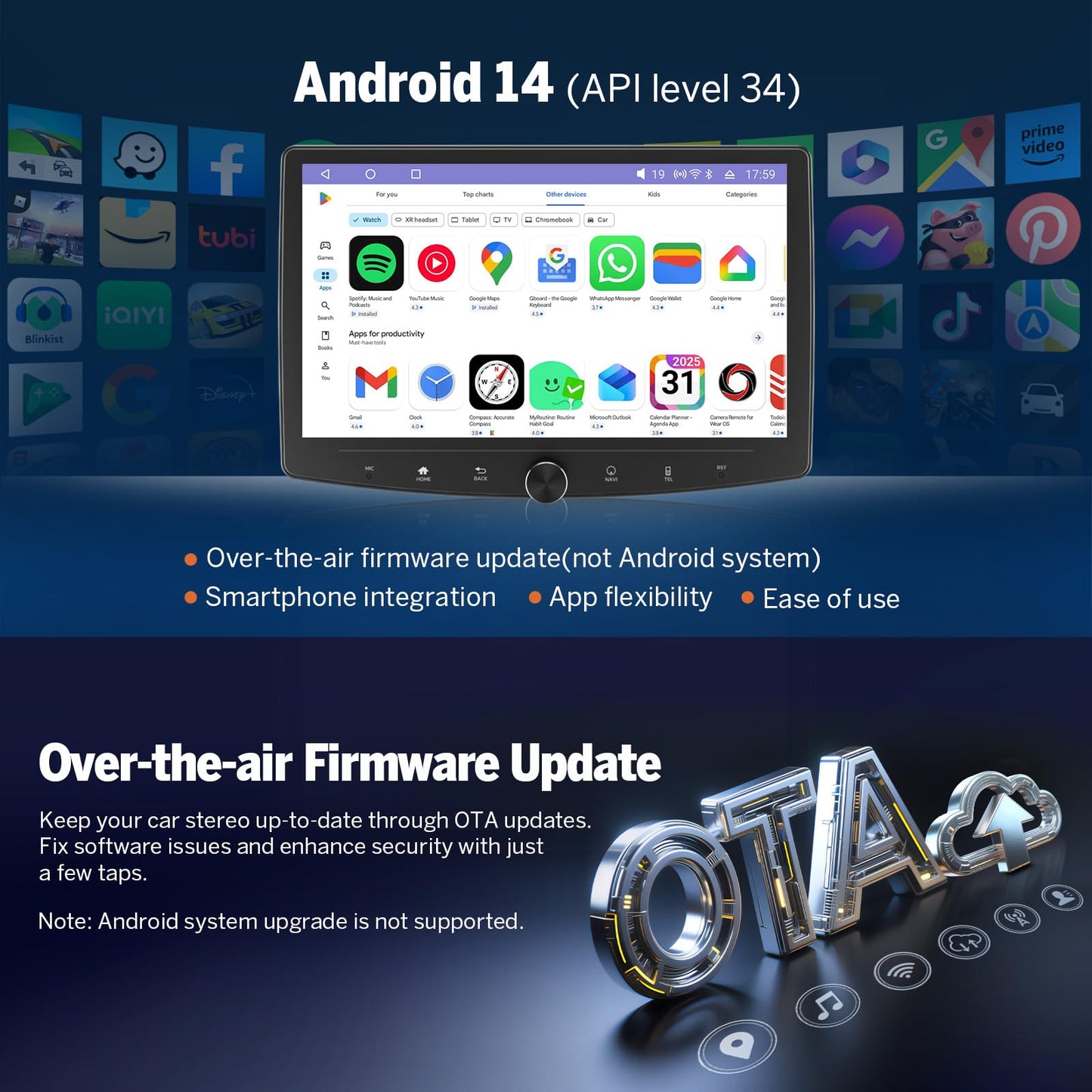 Eonon 6GB+64GB Estéreo de Coche Doble DIN, Receptor de Audio para Coche 10.1 Pulgadas Carplay Inalámbrico Android Auto, Navegación Android 13 con Pantalla Táctil, Bluetooth, Cámara de Respaldo, 4G LTE