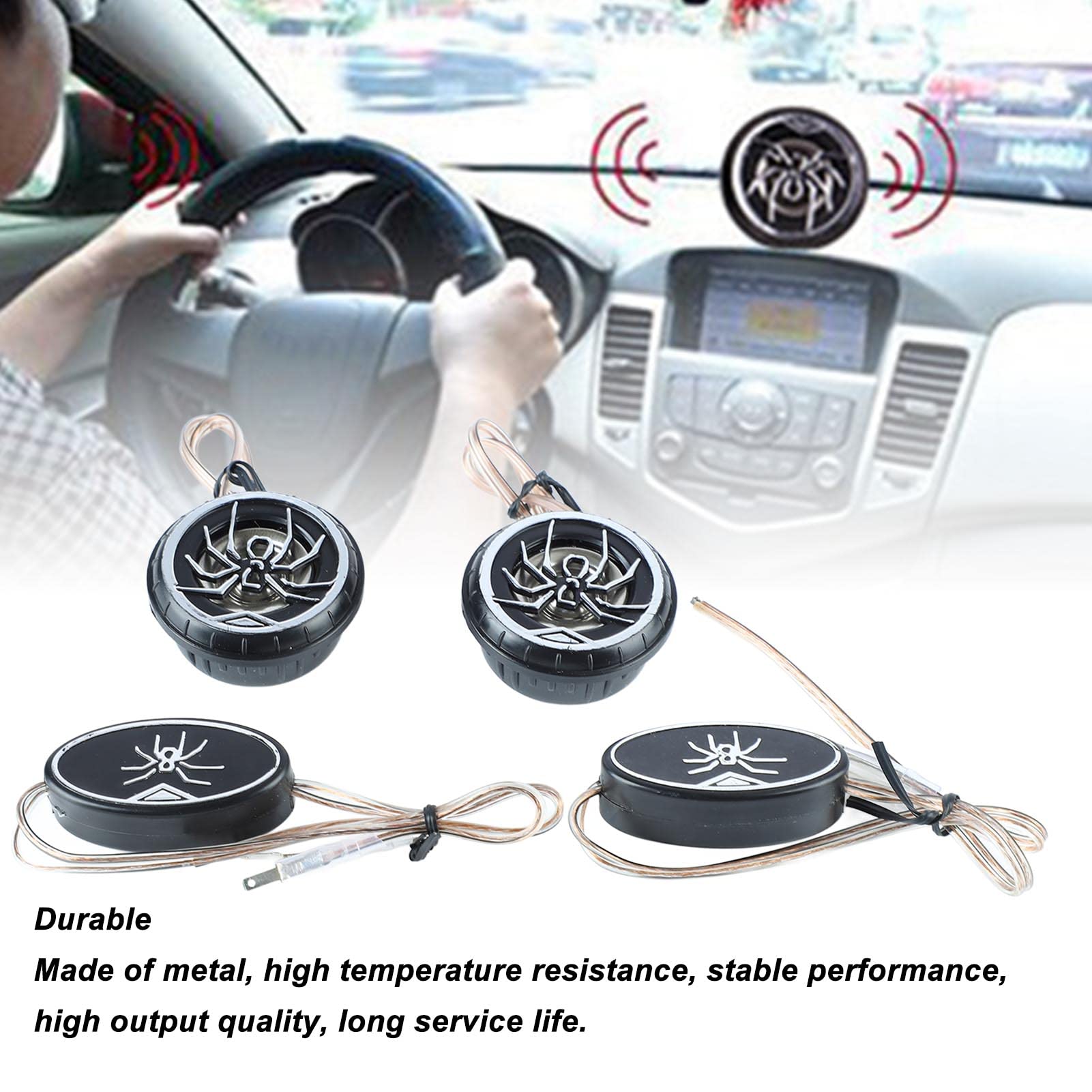 Altavoces Redondos, Tweeter Estéreo para Automóvil Calidad de Sonido sin Pérdidas Fácil de Instalar Tamaño Pequeño Cromado para Automóvil con Alimentación de 12V