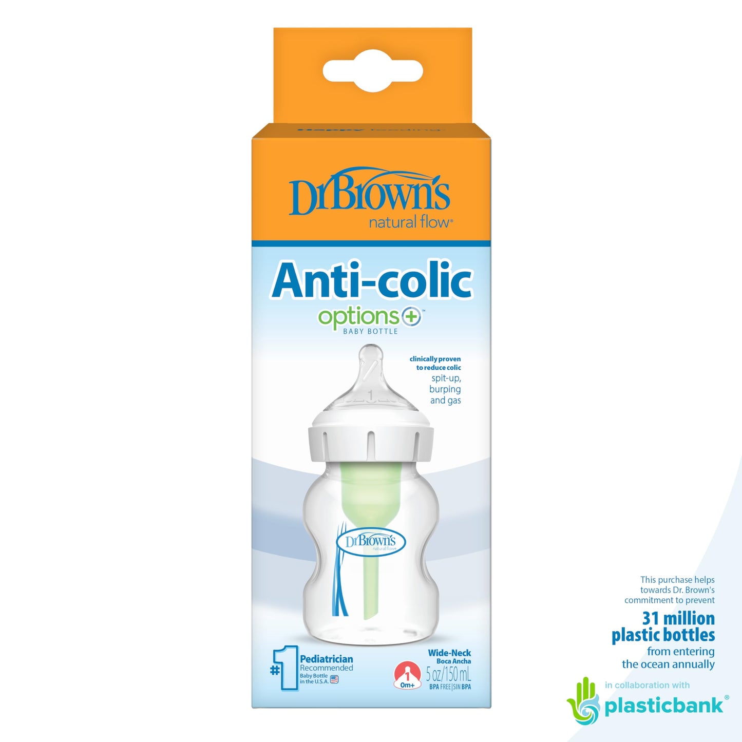 Dr. Brown's Options+ Wide-Neck Baby Bottle, 5 Ounce