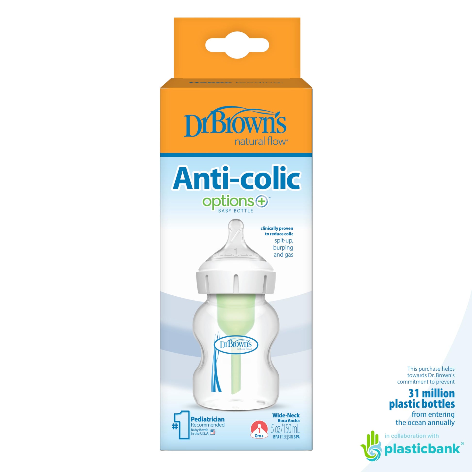 Dr. Brown's Options+ Wide-Neck Baby Bottle, 5 Ounce