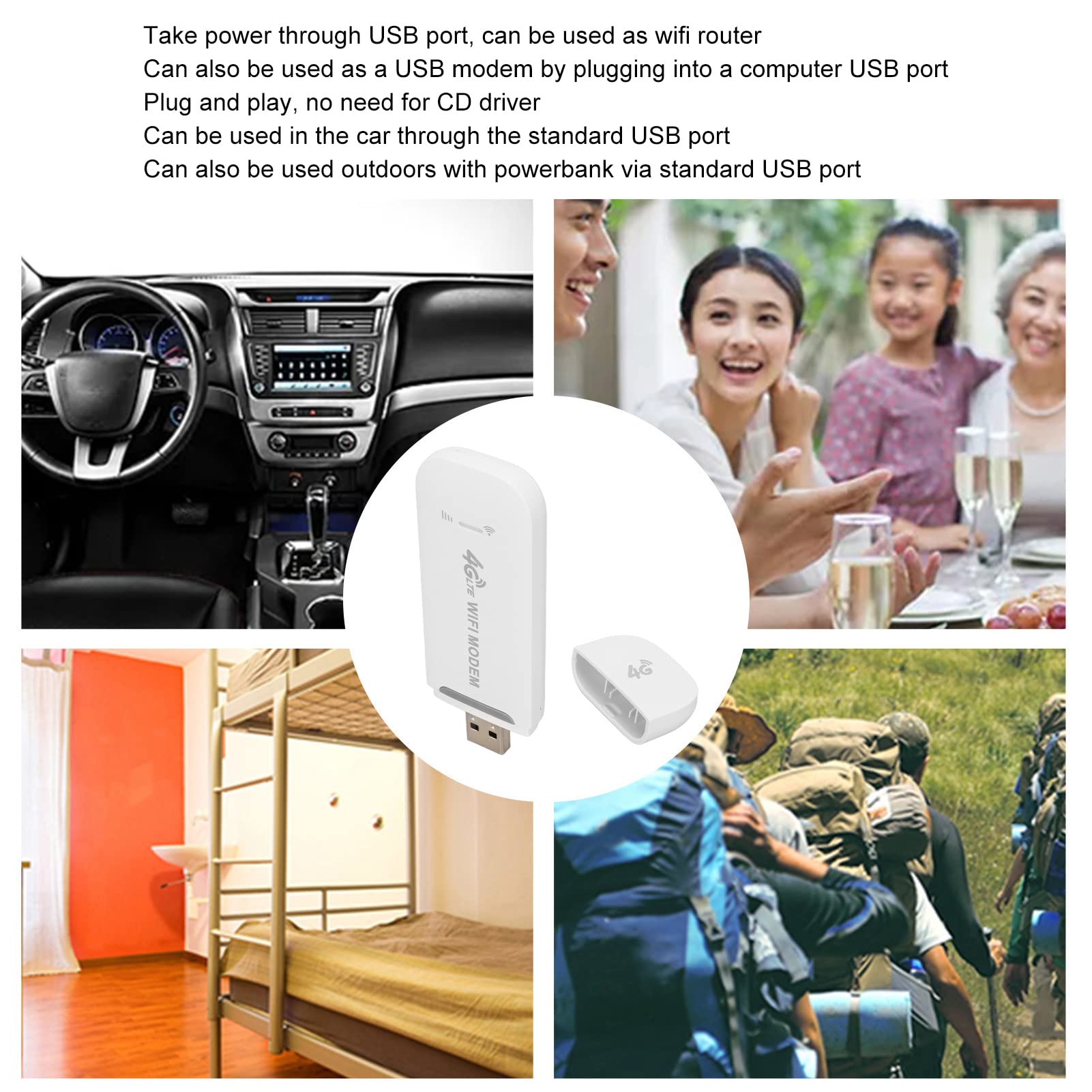 Router WiFi Portátil 4G LTE Mobile Hotspot USB Alta Velocidad 150Mbps para Coche Al Aire Libre