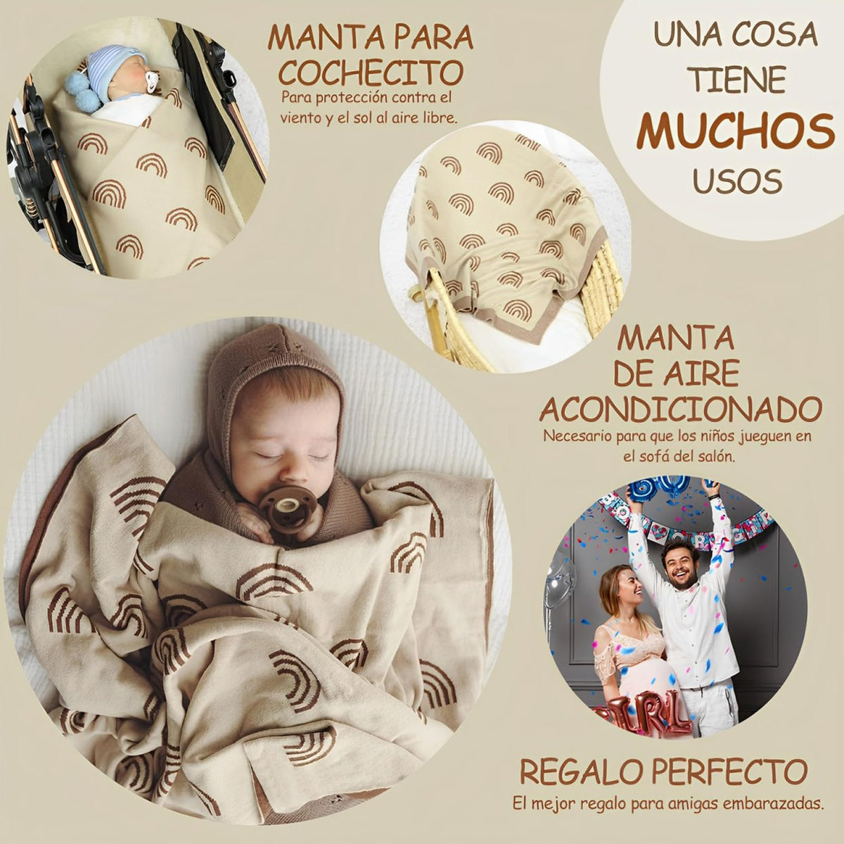 TGHVCQ Manta de bebé, Cobija de para Bebés de Punto de Lujo, Suave Cálida y Acogedora Manta de Abrazo de 90 * 70cm, para Cochecito y Cuna para Recién Nacidos, Bebés e Infantes (Beige)