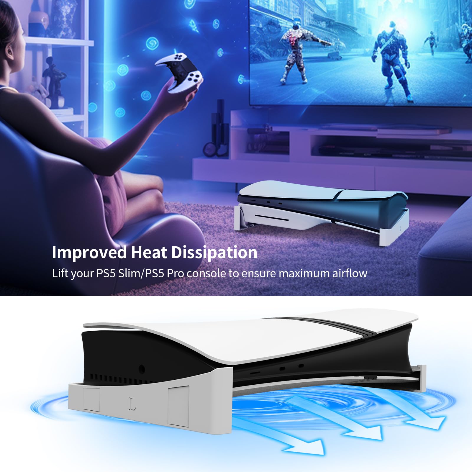 BeisDirect - Soporte Horizontal para Consola Sony PS5 Slim, Soporte Base Compatible con Discos PS5 y edición Digital PS5 Slim Accesorios Delgados con MADS Antideslizantes (Blanco)