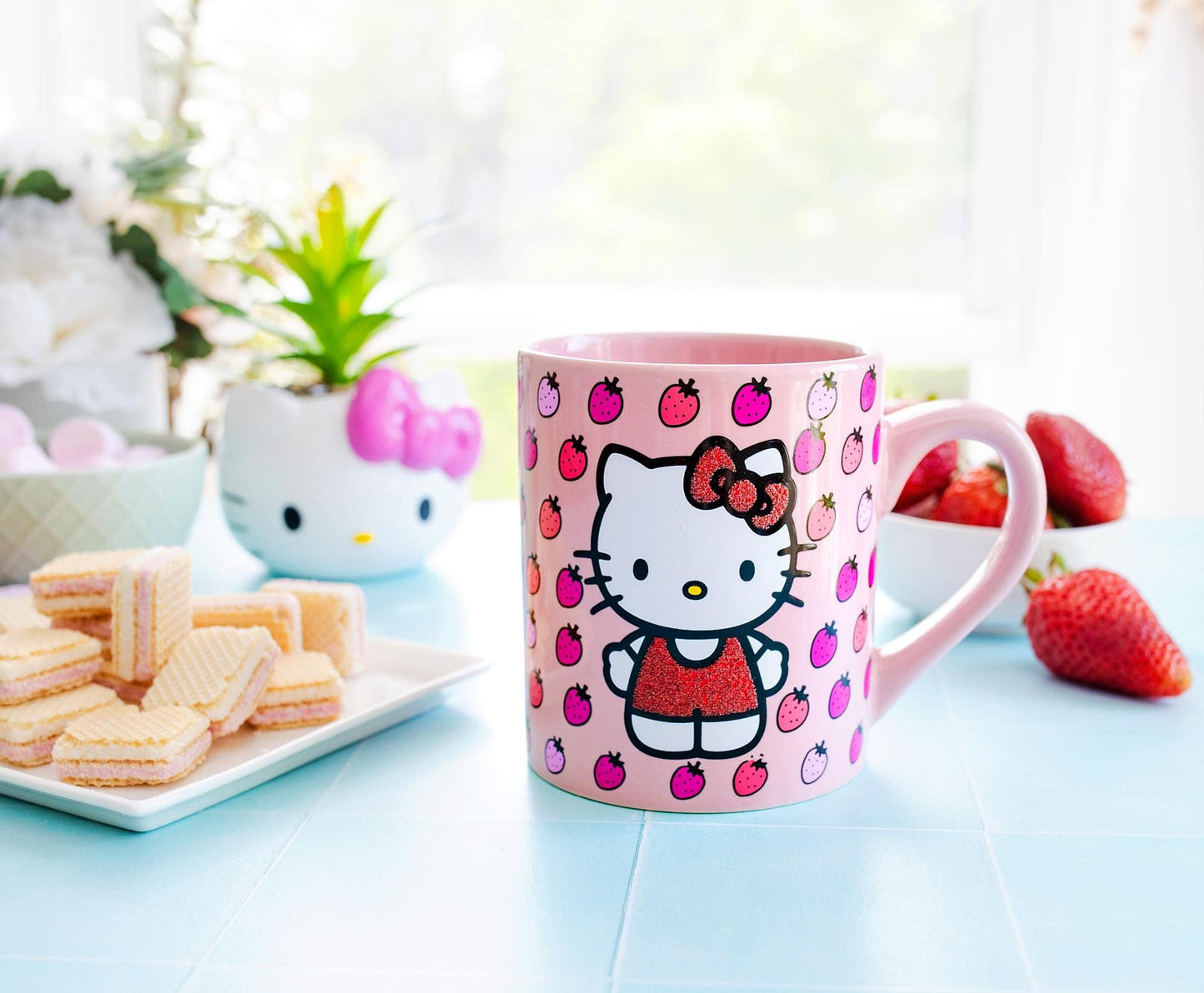 Taza de Cerámica Silver Buffalo rosa con Purpurina Hello Kitty