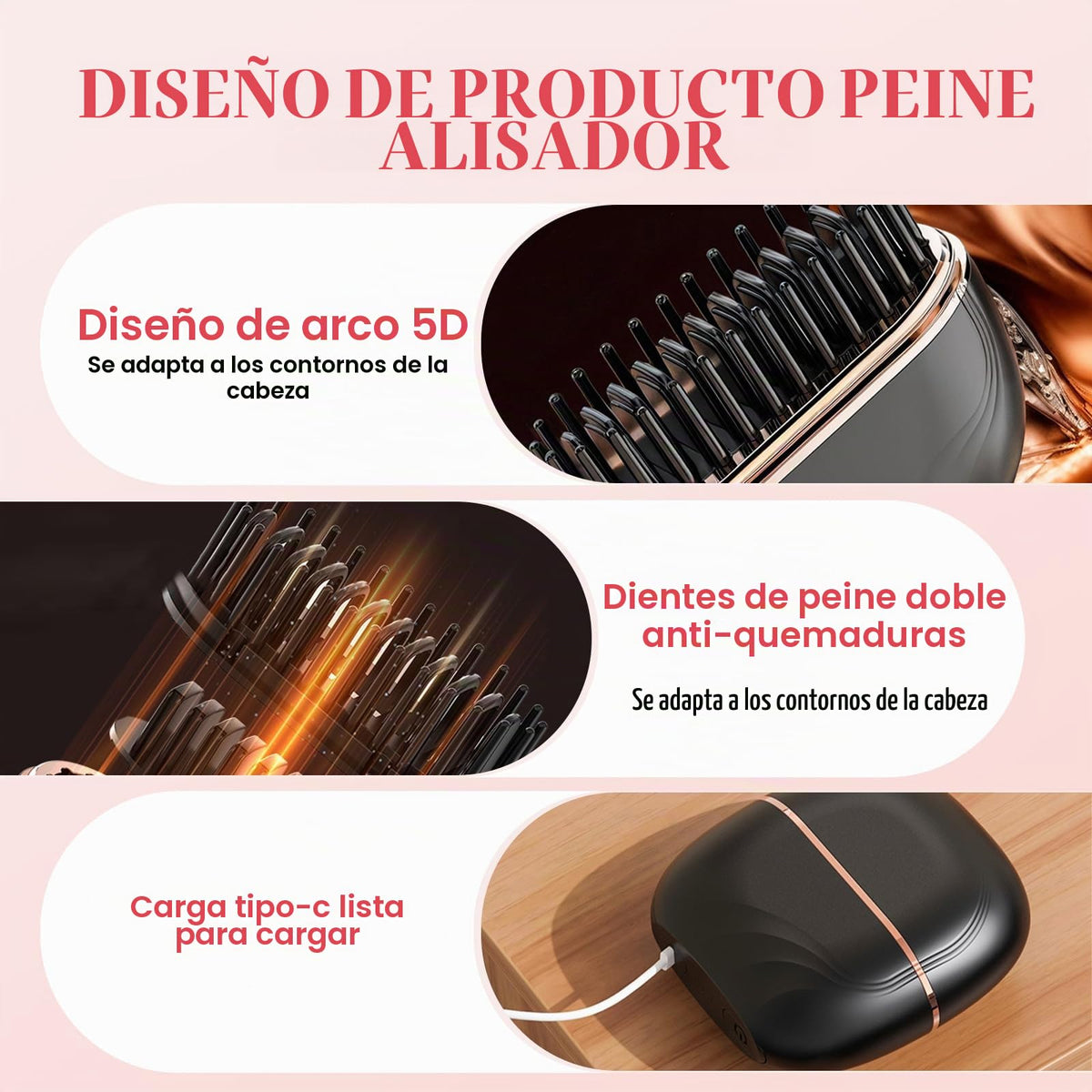 Mini Alisador Portátil Peine Cerámico Inalámbrico 2026 para Mujer