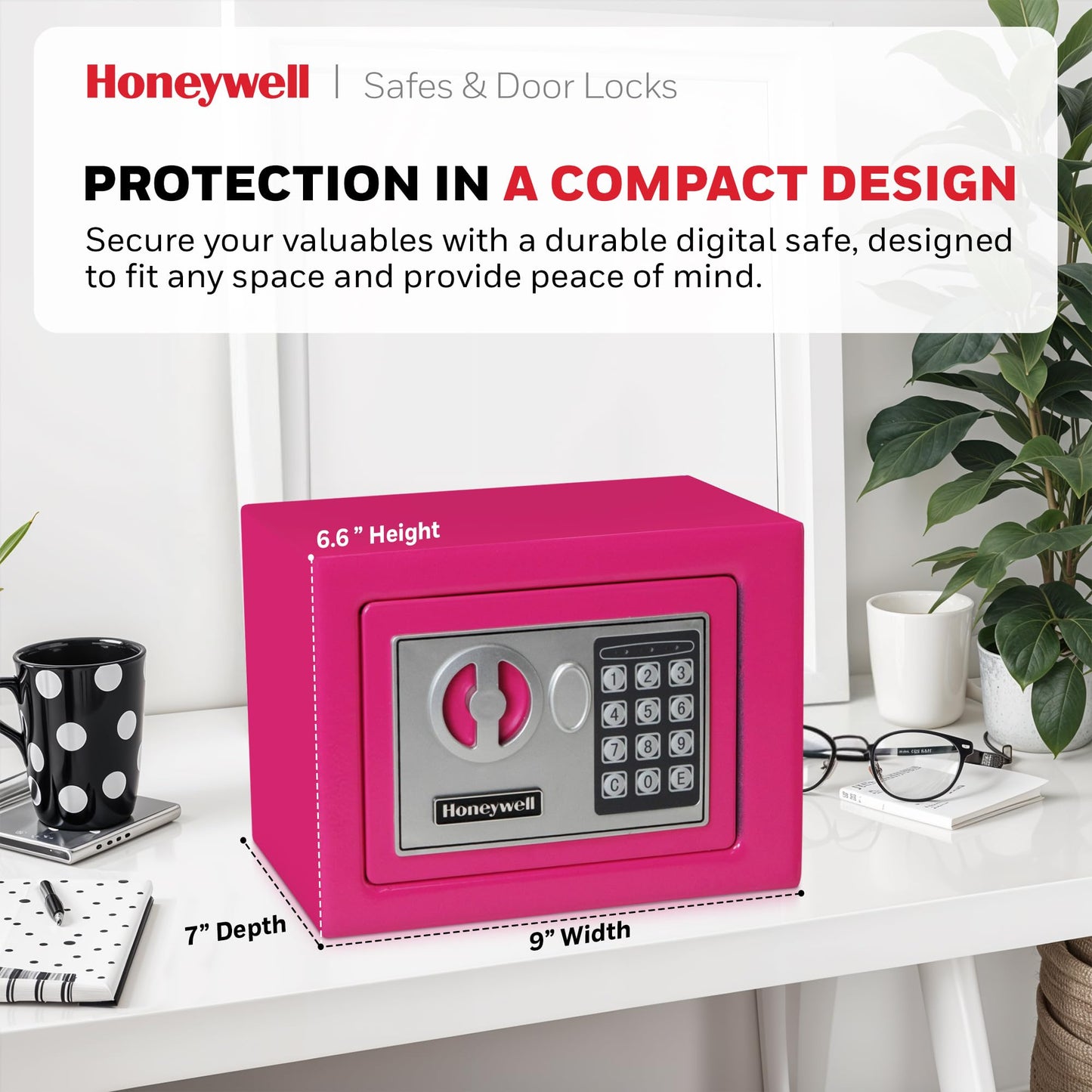 Honeywell - Caja de Seguridad de Acero de 0,17 pies cúbicos, 0.17 Cubic Feet, Rosado