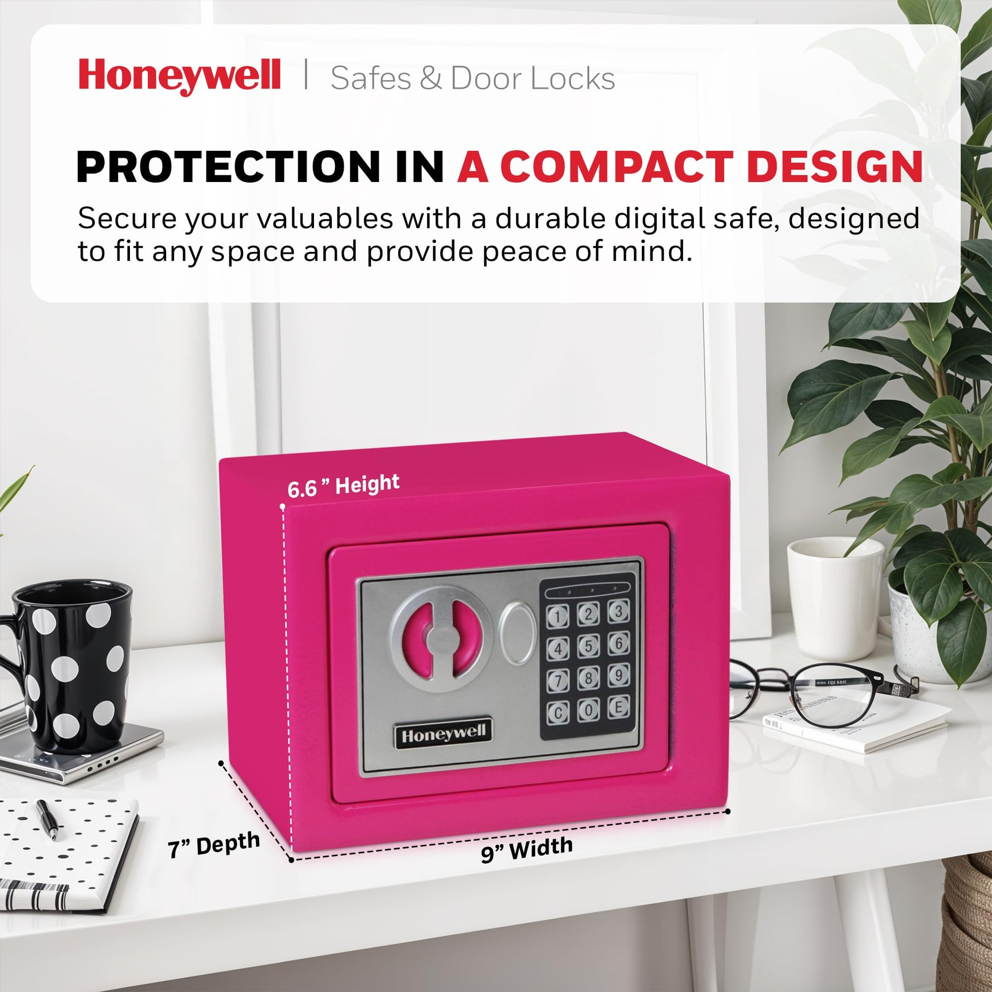 Honeywell - Caja de Seguridad de Acero de 0,17 pies cúbicos, 0.17 Cubic Feet, Rosado