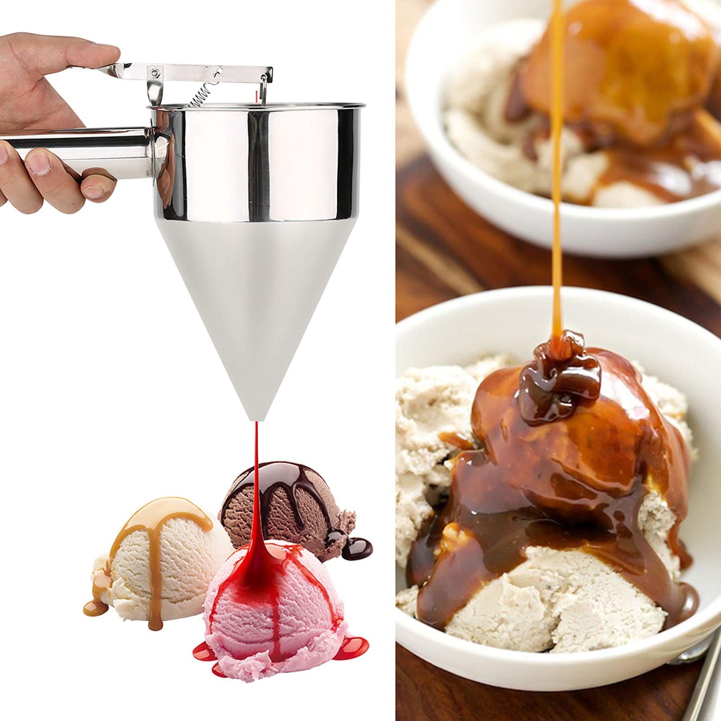 Jadeshay Embudos para Cocina, Dispensador de Masa para Hotcakes Dispensador de Masa para Takoyaki Embudo de Acero Inoxidable con Soporte, Perfecto para Cocinas Profesionales, Pastelerías y Juice Shops