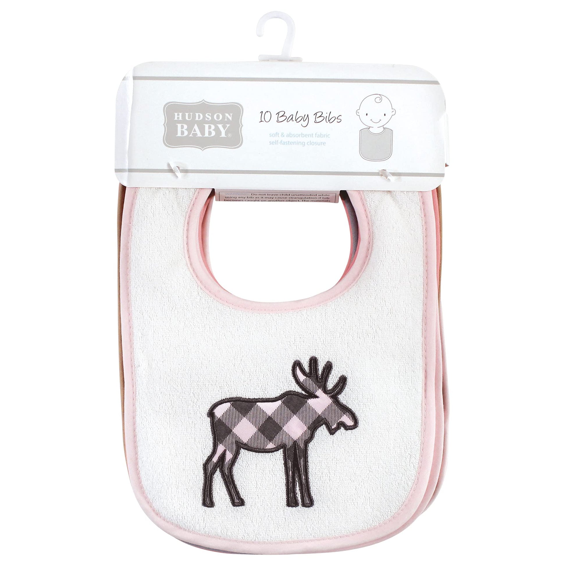 Hudson Baby Baberos unisex de rizo de algodón para bebé con relleno de fibra, oso de alce para niña, talla única