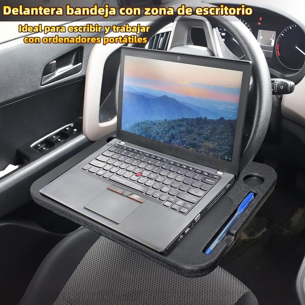 Juzanl Bandeja para Volante de Coche, Multifunciona con Portavasos (Negro)