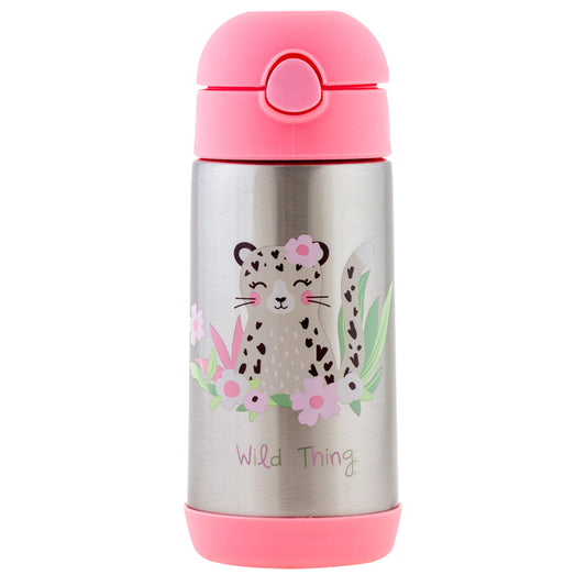 Botella de Acero Inoxidable Stephen Joseph Leopard de Doble Pared Aislada con Popote para Niños