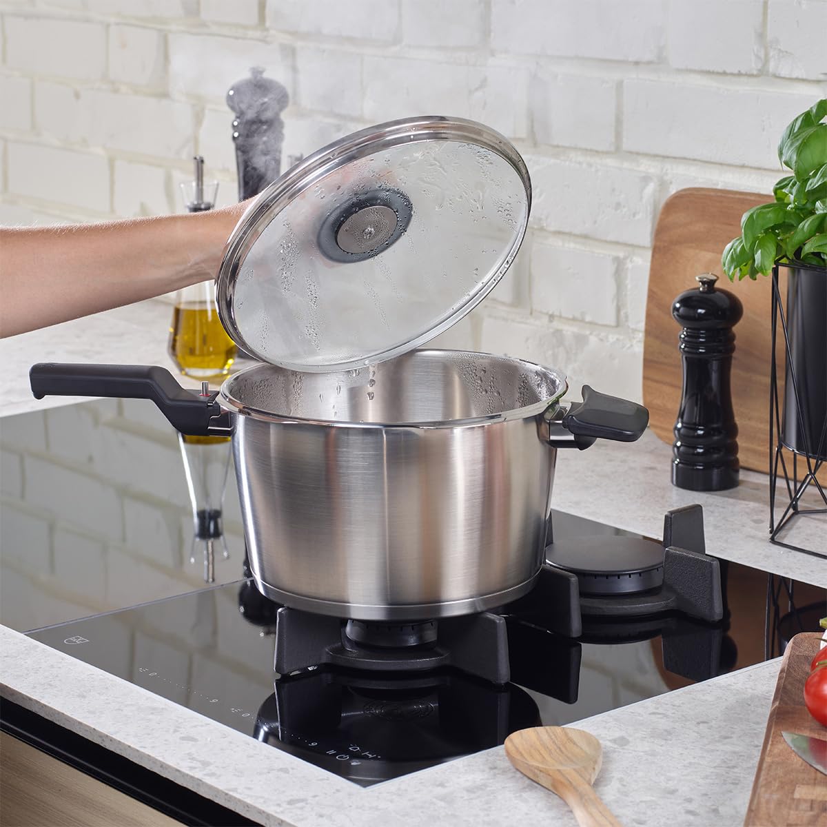 Olla de Presión Fissler Vitaquick Plata con Tapa de Vidrio