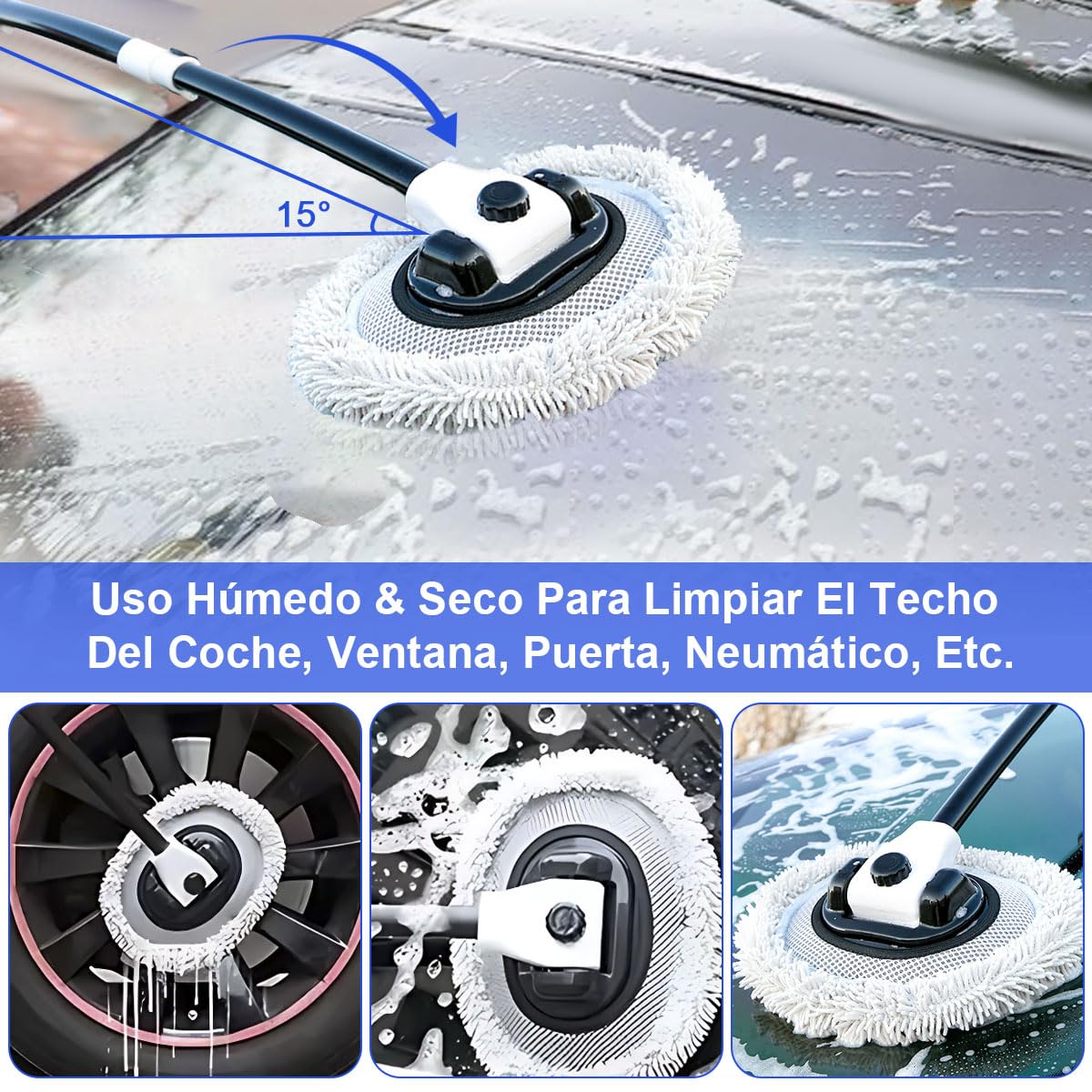 Cepillo para Lavar Auto ADILIKADII Curvado 90° con Poste Extensible y Accesorios de Limpieza Microfibra