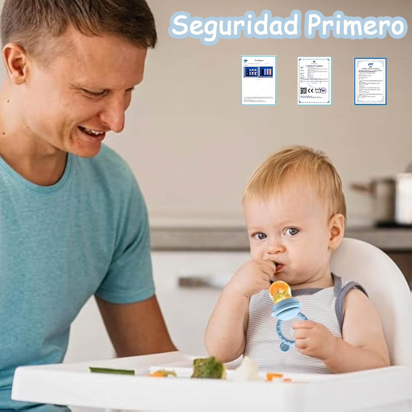 EHRHDKNS Bandeja Congeladora de Alimentos para Bebés Sin BPA, Adecuado para la Introducción Segura de Alimentos, Fruta y Papillas a Partir de los 4 Meses, Fortalece los Dientes del Bebé y le Ayuda a Comer Sano (Azul, Sonriente)