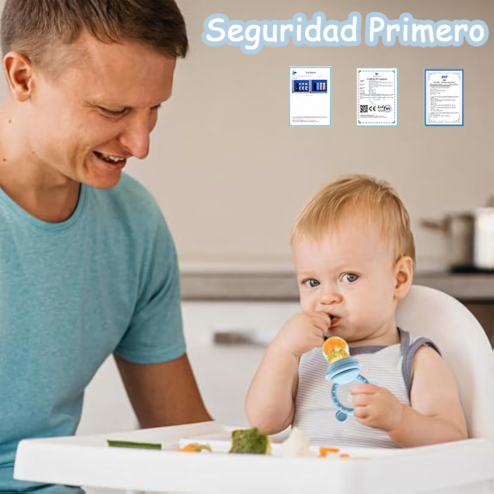 EHRHDKNS Bandeja Congeladora de Alimentos para Bebés Sin BPA, Adecuado para la Introducción Segura de Alimentos, Fruta y Papillas a Partir de los 4 Meses, Fortalece los Dientes del Bebé y le Ayuda a Comer Sano (Azul, Sonriente)