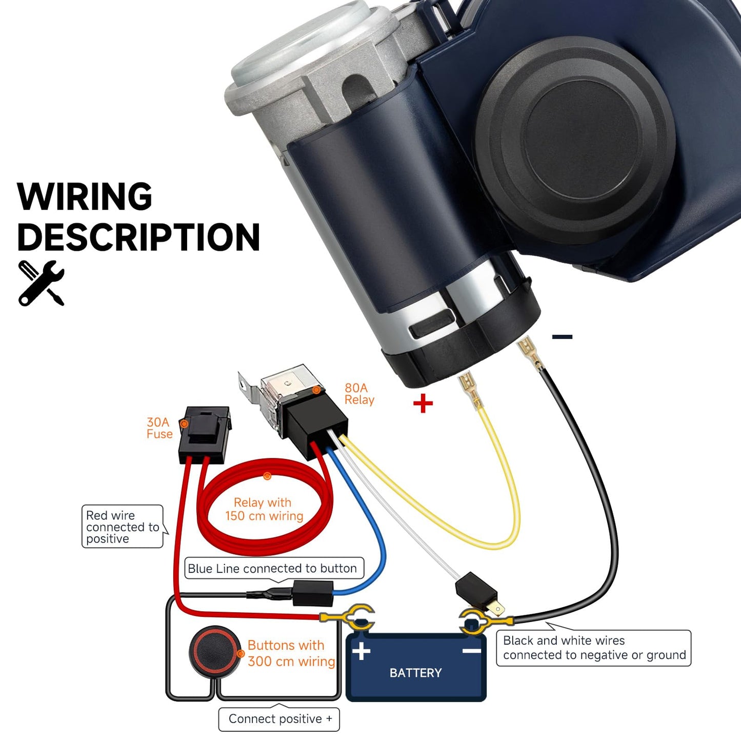 Kit de bocina de coche con botón, bocina de aire de 12 V para coche, camión, motocicleta, tren, bocinas, muy fuerte para camioneta, 12 voltios, 150 dB, ajuste universal BANHAO