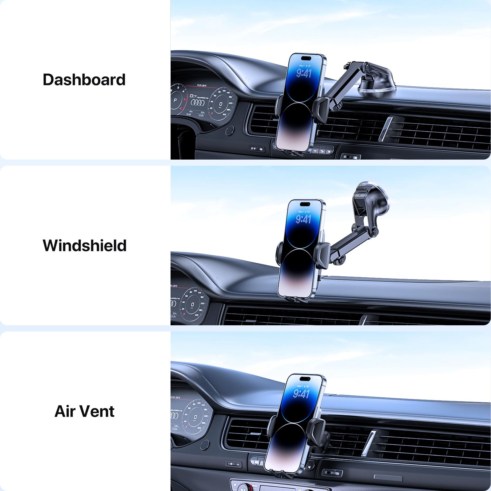 Soporte Celular Automóvil Miracase Ventosa Potente Doble Gancho para Parabrisas y Ventilación Universal