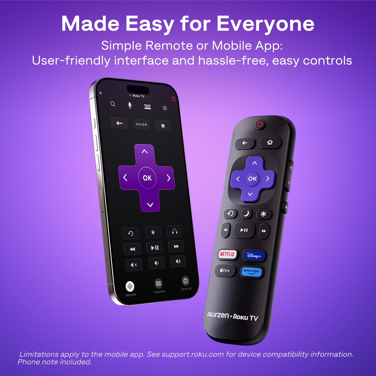 Aurzen Roku Proyector de TV para dormitorio, Roku Streaming Experience incorporado