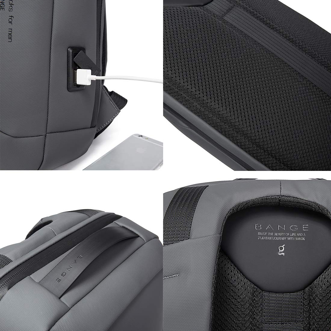 Mochila Bange Gris 35L Ergonomía Transpirable para Portátil y Viajes